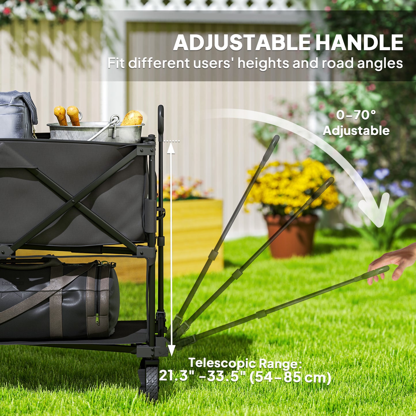 Outsunny Double Decker Folding Wagon Cart, 450LBS & 350L Capacity Collapsible Garden Cart for Camping Sports Shopping and Beach
