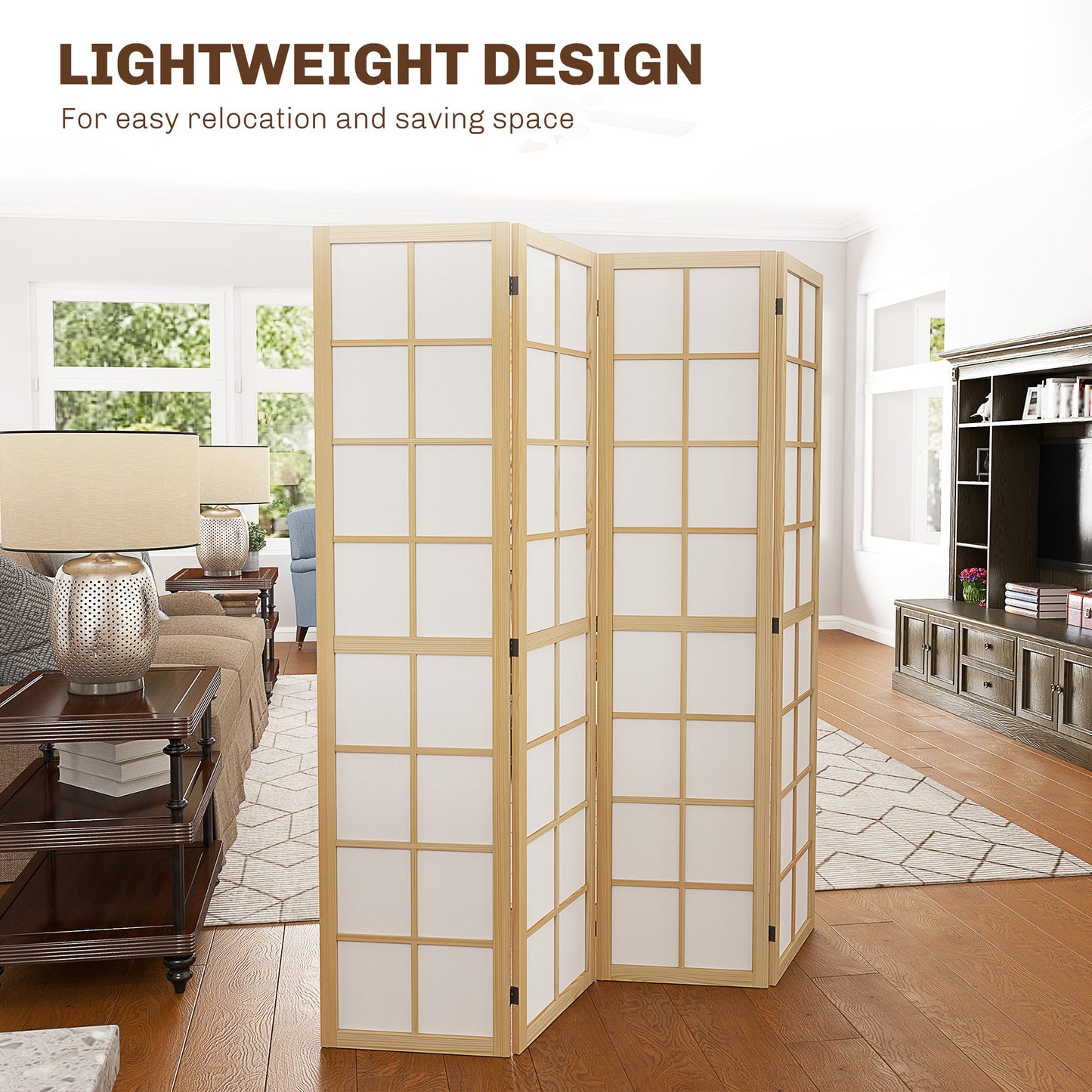 HOMCOM 4 Panel Room Divider, 5.6 ft Folding Wall Divider Room Partition for Home Office, Bedroom, Living Room