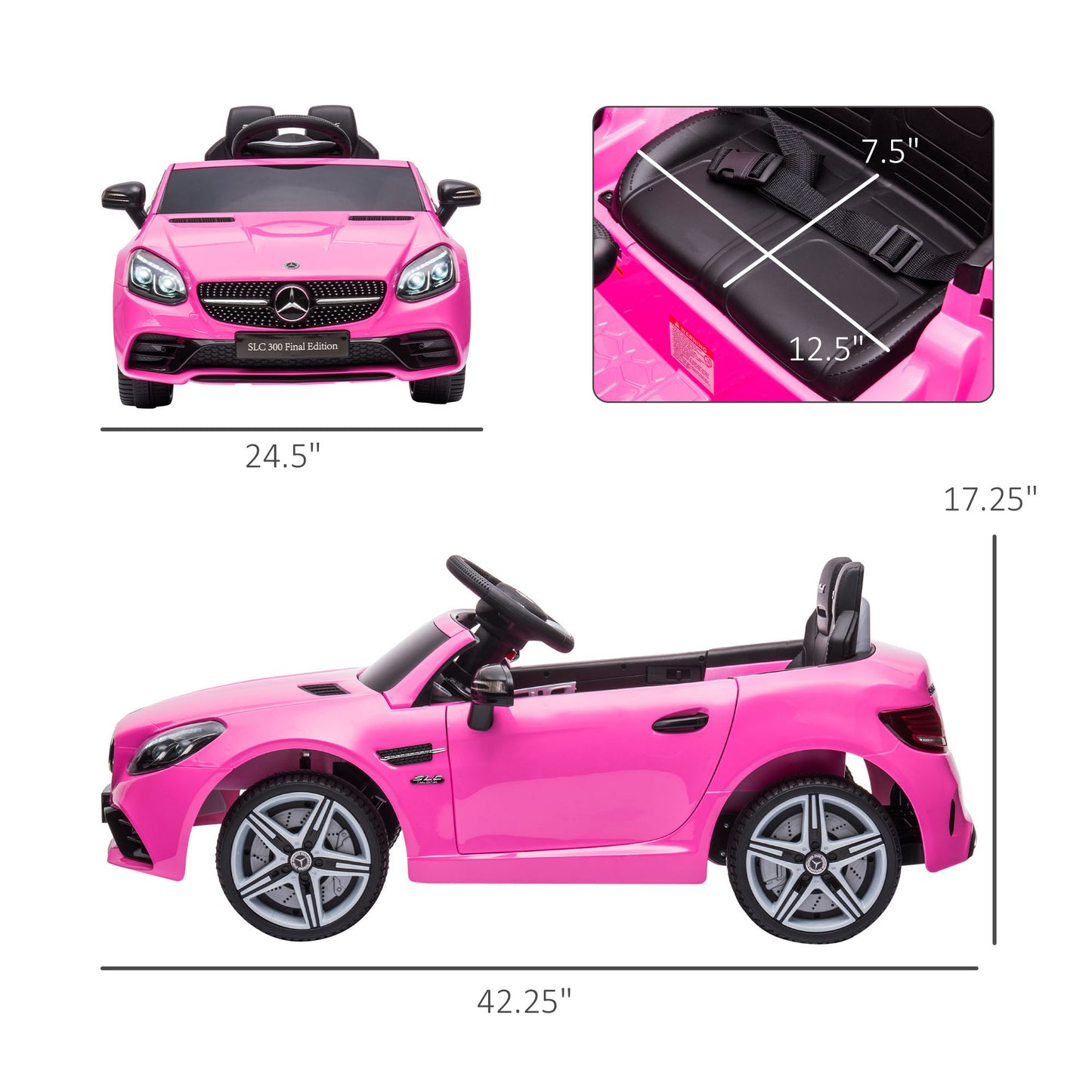 Aosom 12V Ride On Car with Parent Remote Control Two Motors Music Lights Suspension Wheels for 3-6 Years Black