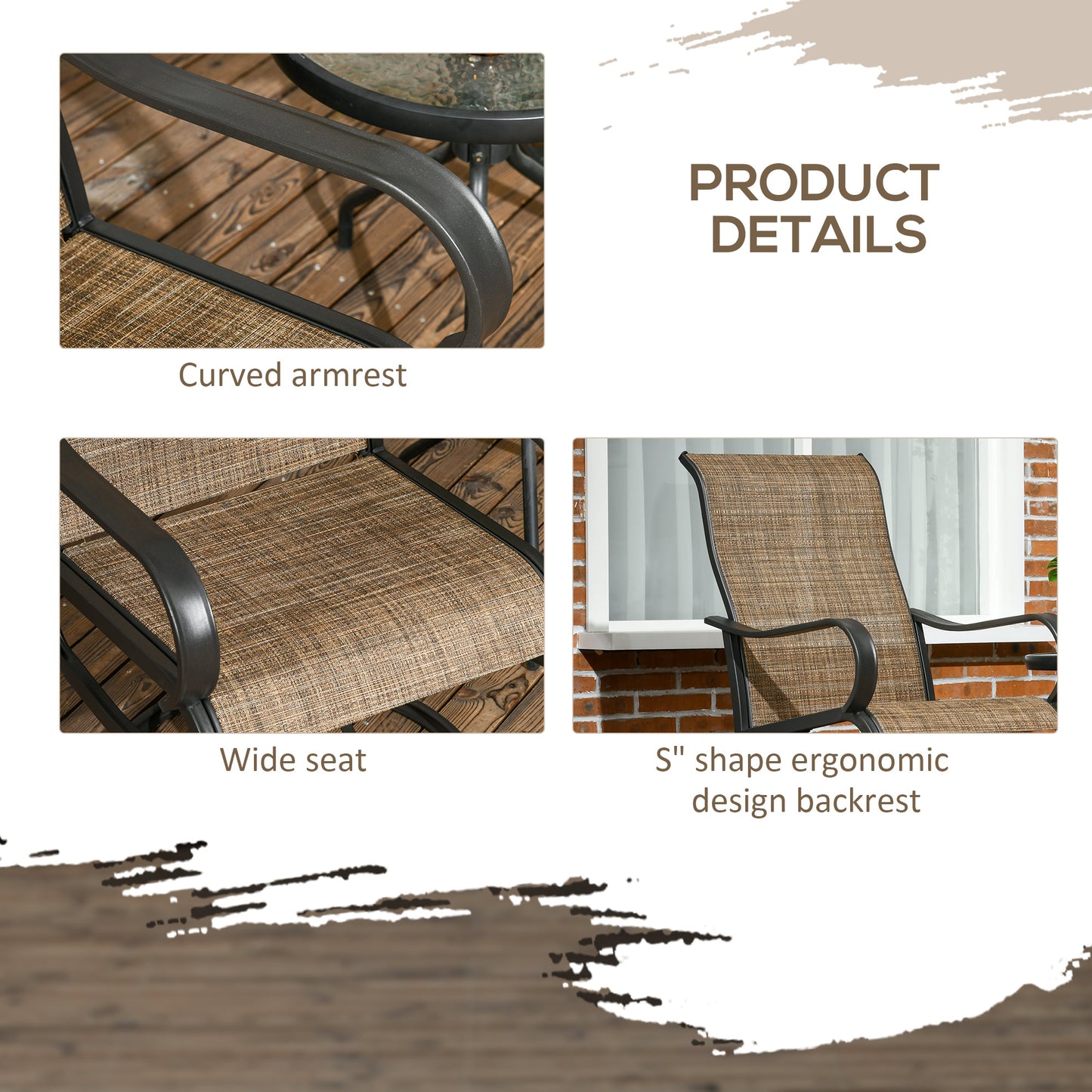 Outsunny 2-Piece Swivel Patio Dining Chairs, 360° Swivel Rocking Outdoor Chairs with Curved Armrests, Breathable Mesh Seat & S Shape Backrest for Yard, Lawn, Porch, Brown