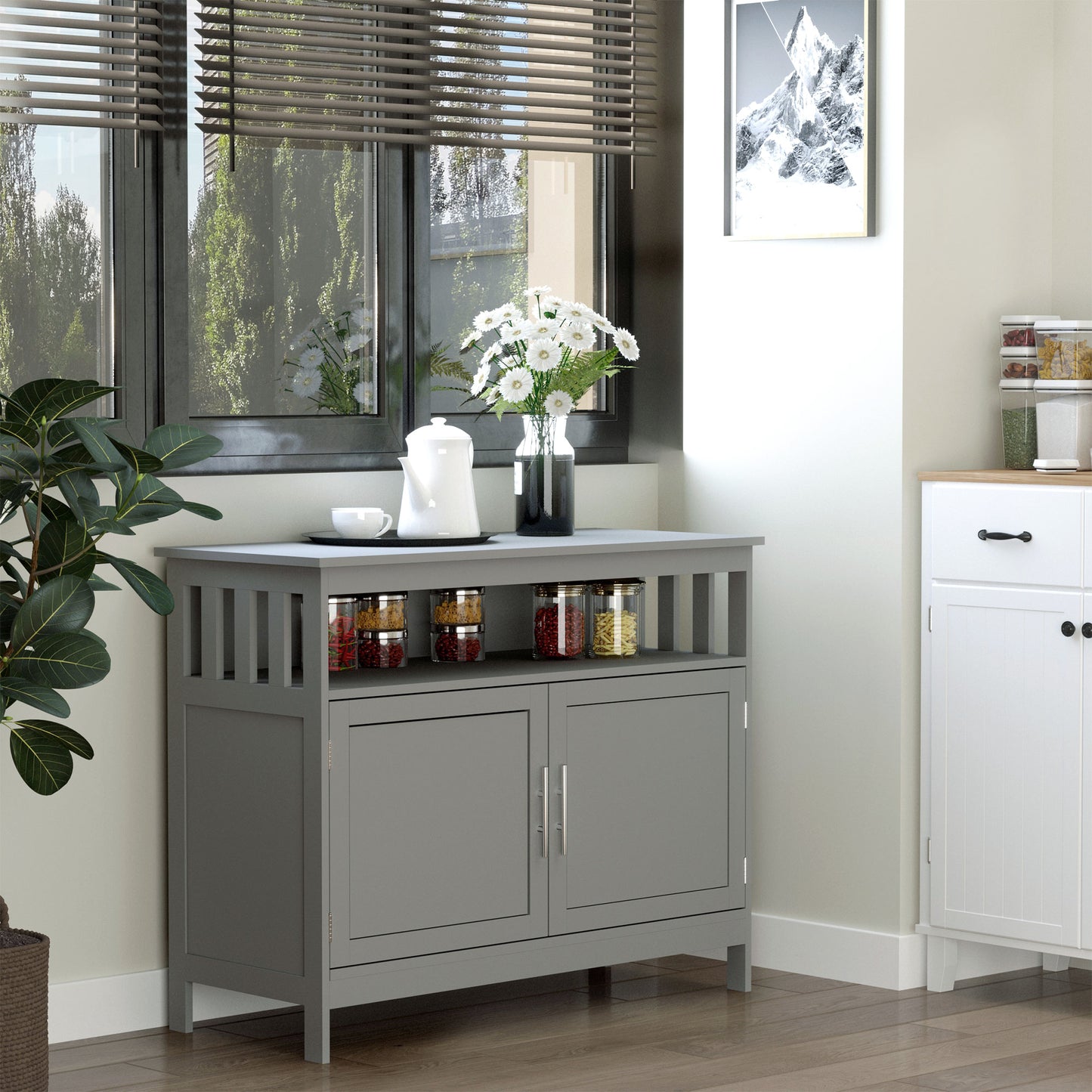 HOMCOM Wooden Console Table with Open Shelf and 2 layers Cabinet Kitchen Furniture