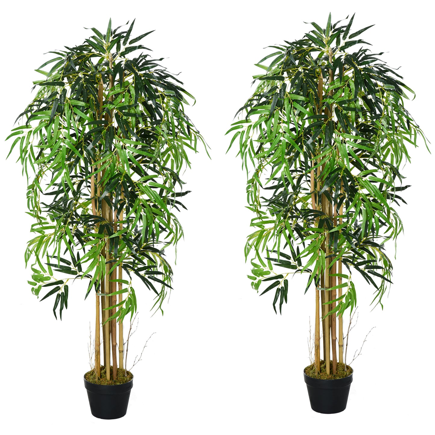 HOMCOM Set of 2 4.5FT Artificial Bamboo Tree Faux Decorative Plant in Nursery Pot for Indoor Outdoor Décor
