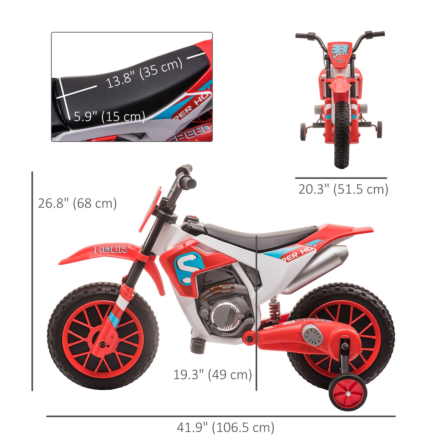 Aosom Kids Dirt Bike Battery-Powered Ride-On Electric Motorcycle with Charging 12V Battery, Training Wheels Green