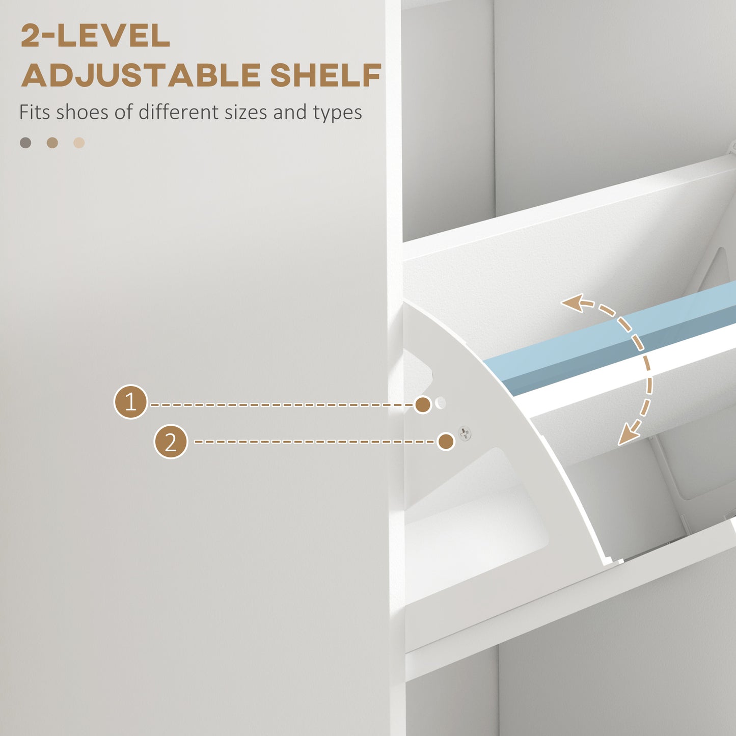 HOMCOM Slim Shoe Cabinet with 3 Flip Drawers and Adjustable Shelves, Narrow Shoe Cabinet for 15 Pairs of Shoes, White