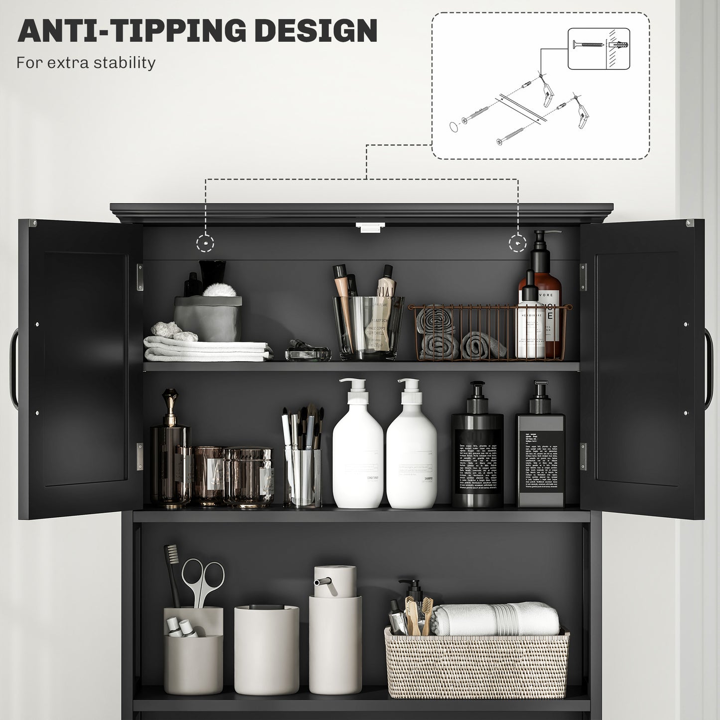 kleankin Modern Over The Toilet Storage, Bathroom Cabinets Over Toilet with Open Shelves and Double Door Cabinet, White