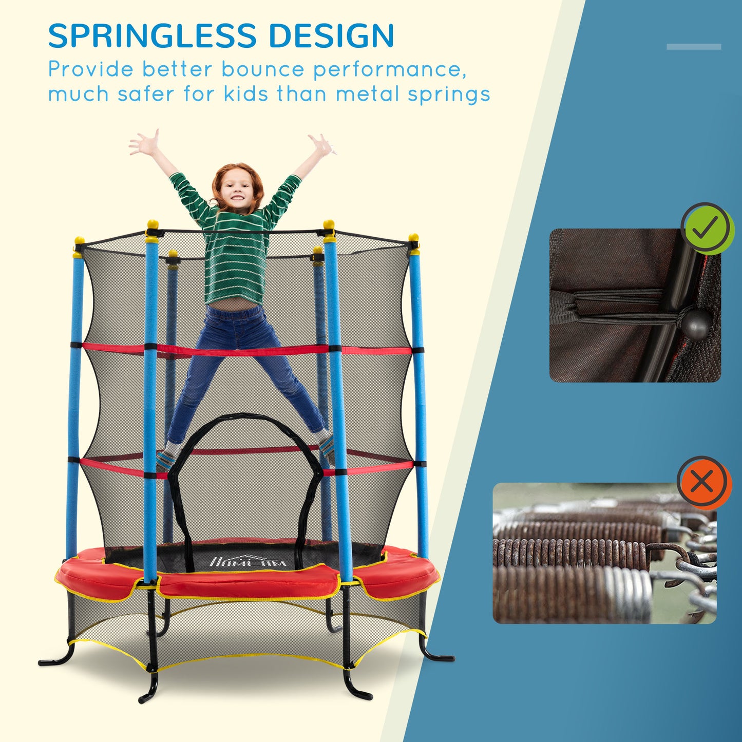 Qaba Kids Trampoline with Safety Enclosure Net and Safety Pad, Indoor Outdoor for Age 3-10 Years Old, Multi-coloured