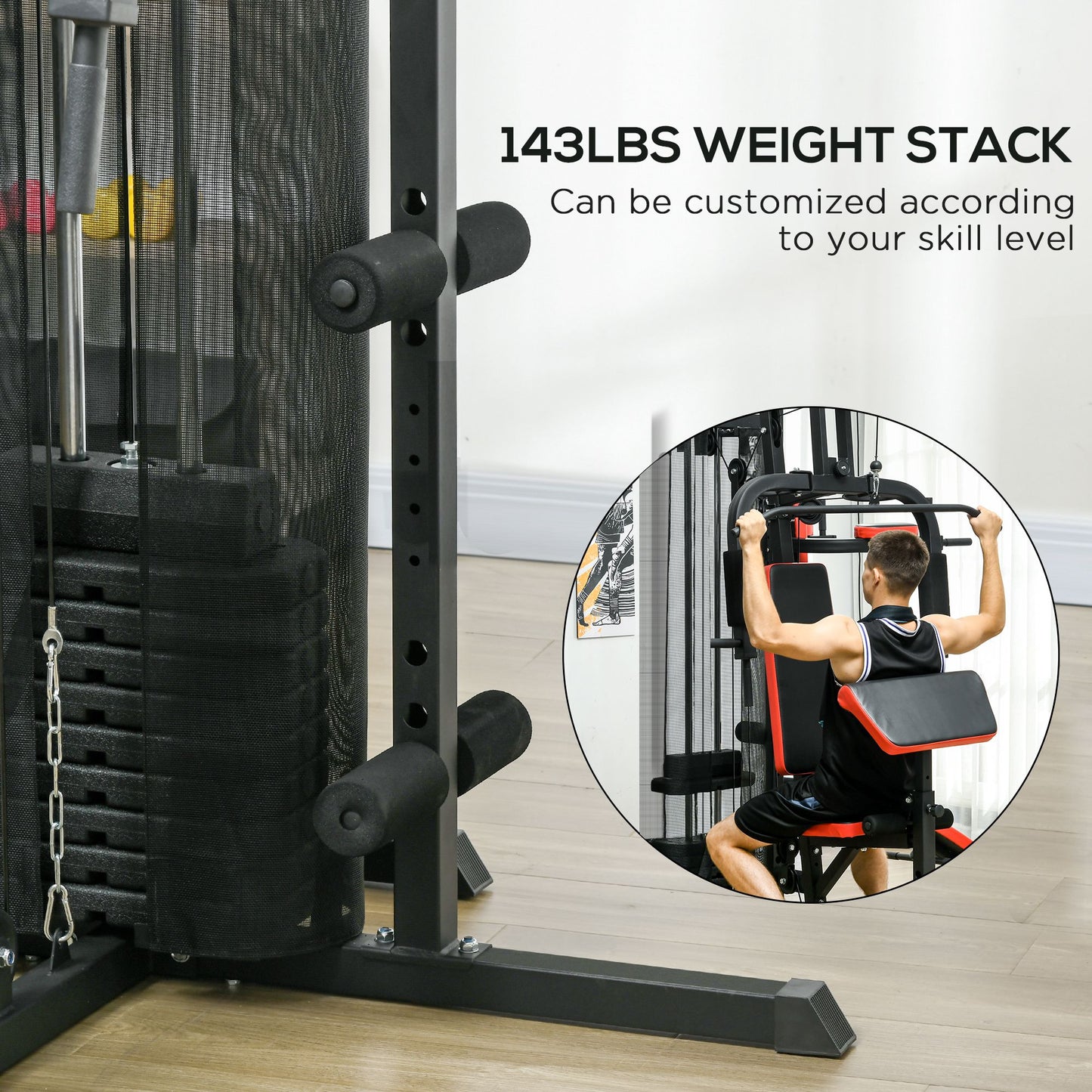 Soozier Multi Home Gym Equipment, Workout Station with Sit up Bench, Push up Stand, Dip Station, 99lbs Weights