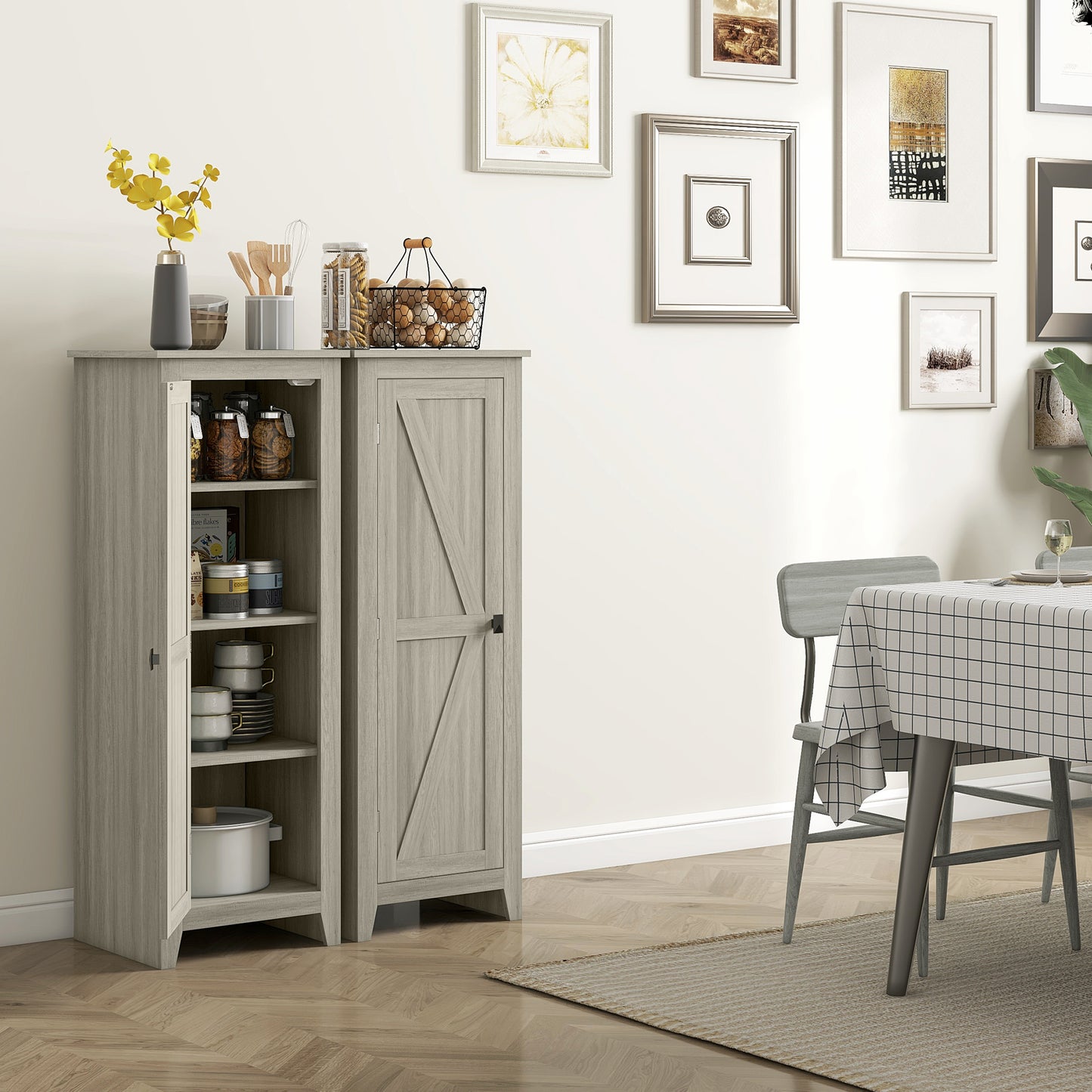 HOMCOM 48" Farmhouse Kitchen Pantry Storage Cabinet with Barn Door, Kitchen Pantry Cabinet with Adjustable Shelves, Natural