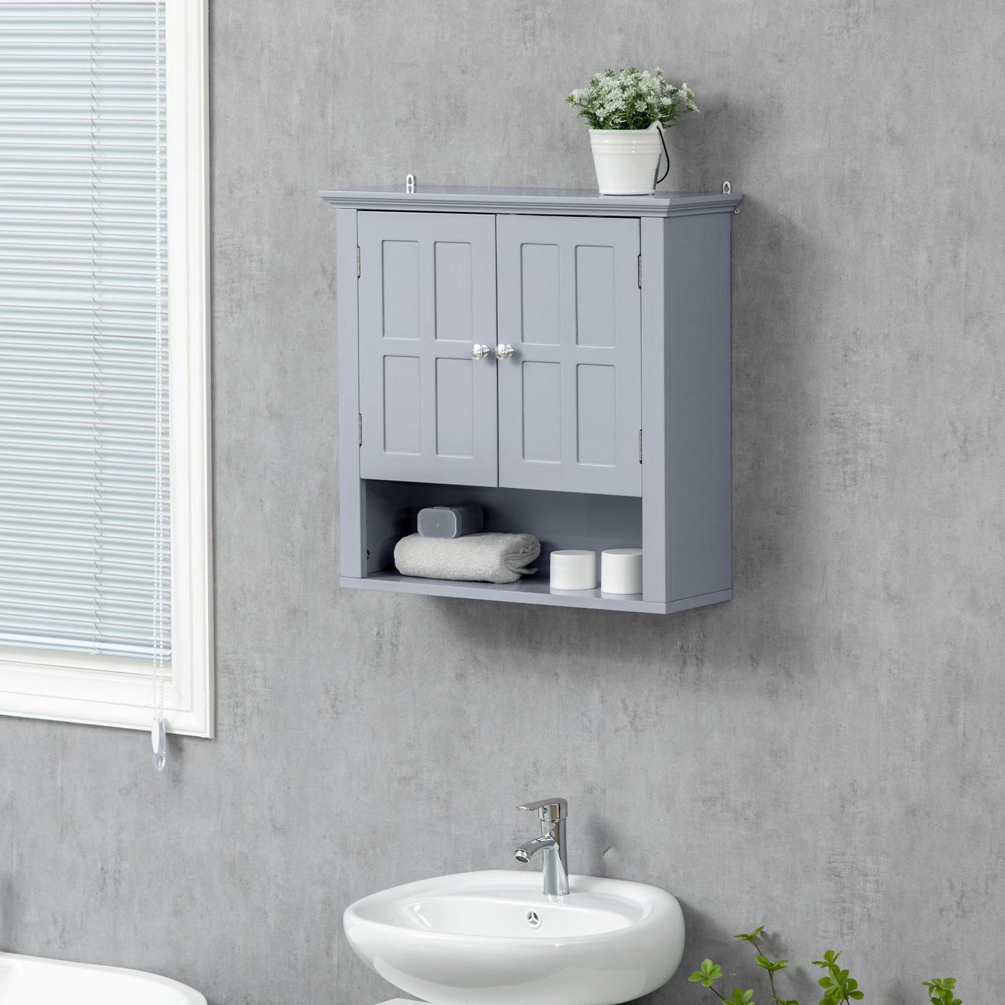 HOMCOM Wall Mount Bathroom Cabinet, Storage Organizer Kitchen Cupboard with 2 Doors and Adjustable Shelf White