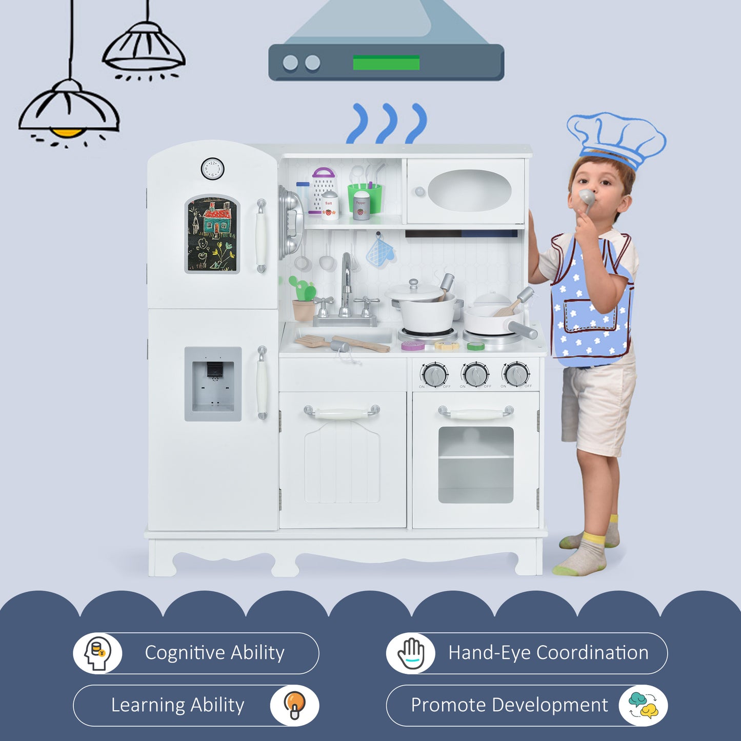 Qaba Large Kids Kitchen Playset With Telephone, Water Dispenser Simulation Cooking Set
