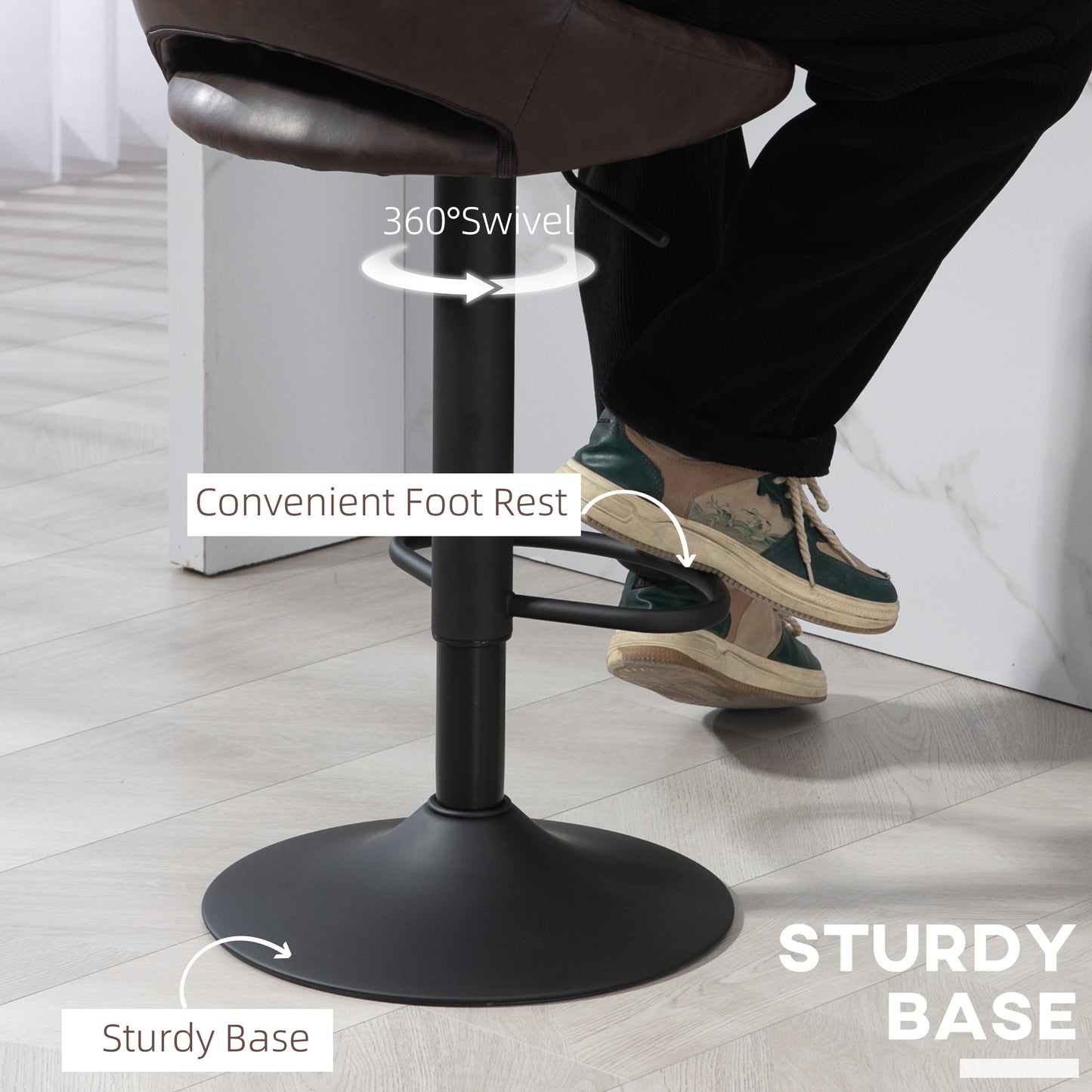 HOMCOM Bar Stools Set of 2, Swivel Counter Height Barstools with Adjustable Height, Linen Upholstered Bar Chairs with Round Metal Base and Footrest, Blue