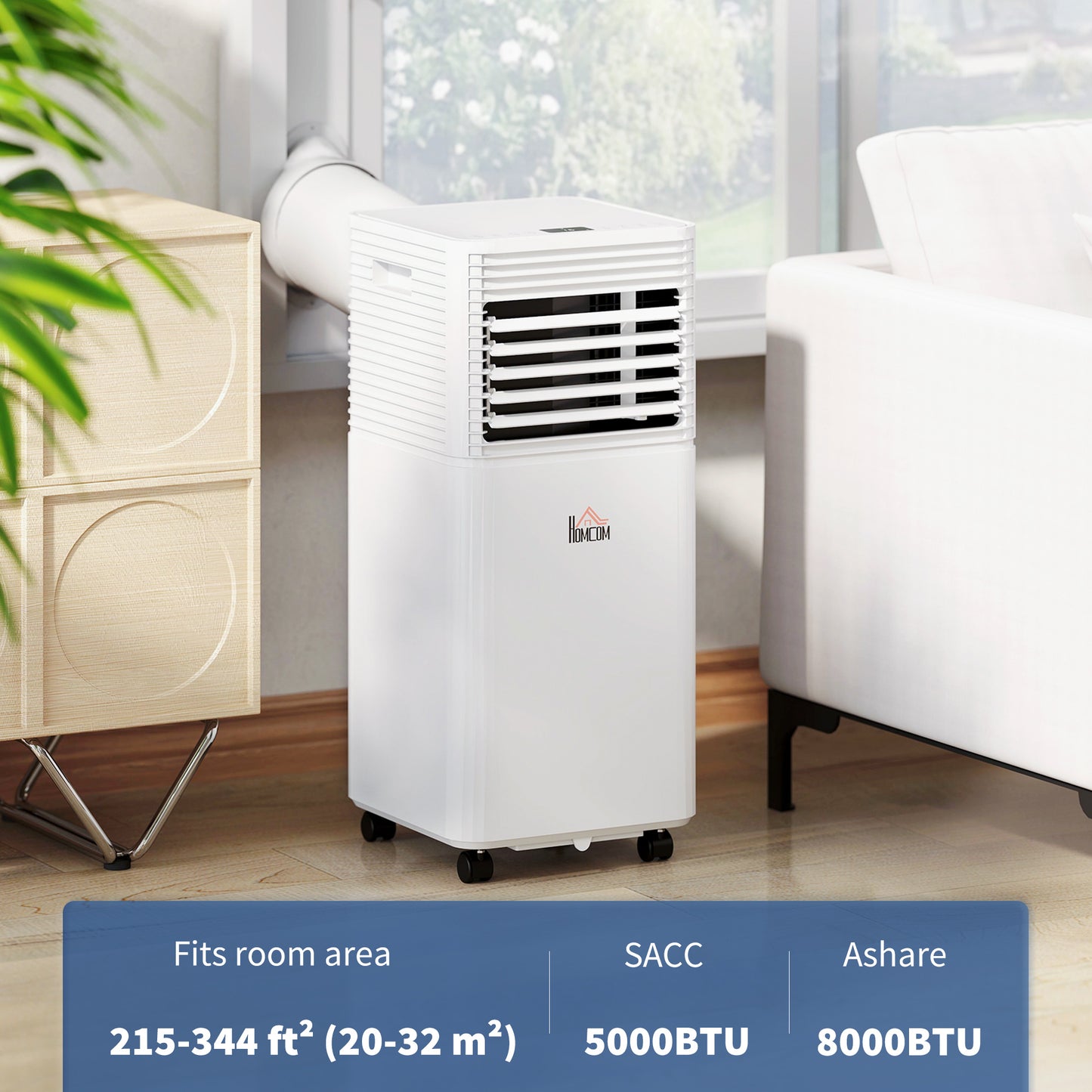 HOMCOM 8000 BTU Portable Air Conditioner with Fan & Dehumidifier Mode, Quiet AC Unit with Remote Control, 24-Hour Timer, White