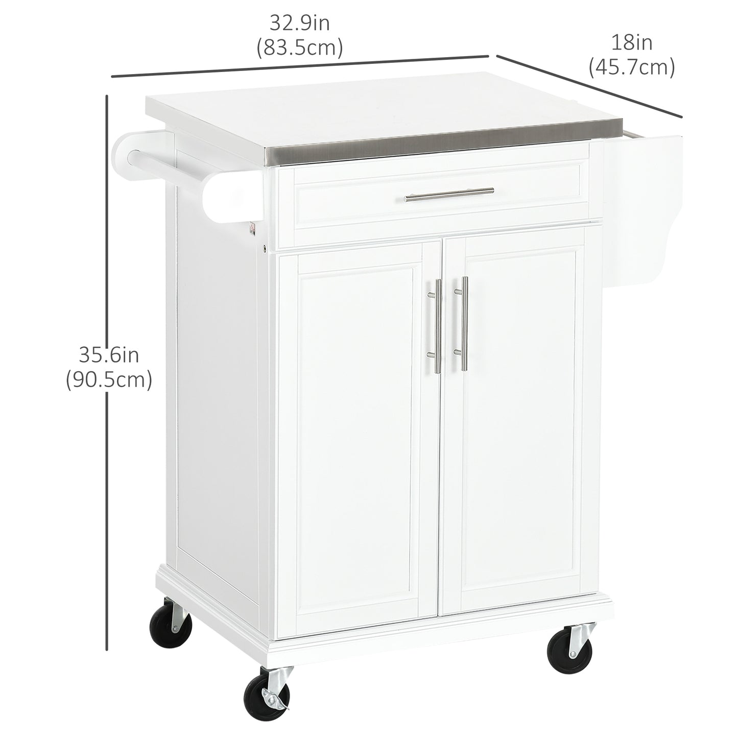 HOMCOM Kitchen Island with Stainless Steel Top, Rolling Kitchen Cart on Wheels with Storage Drawer, Cabinet, Towel Rack and Spice Rack (Black)