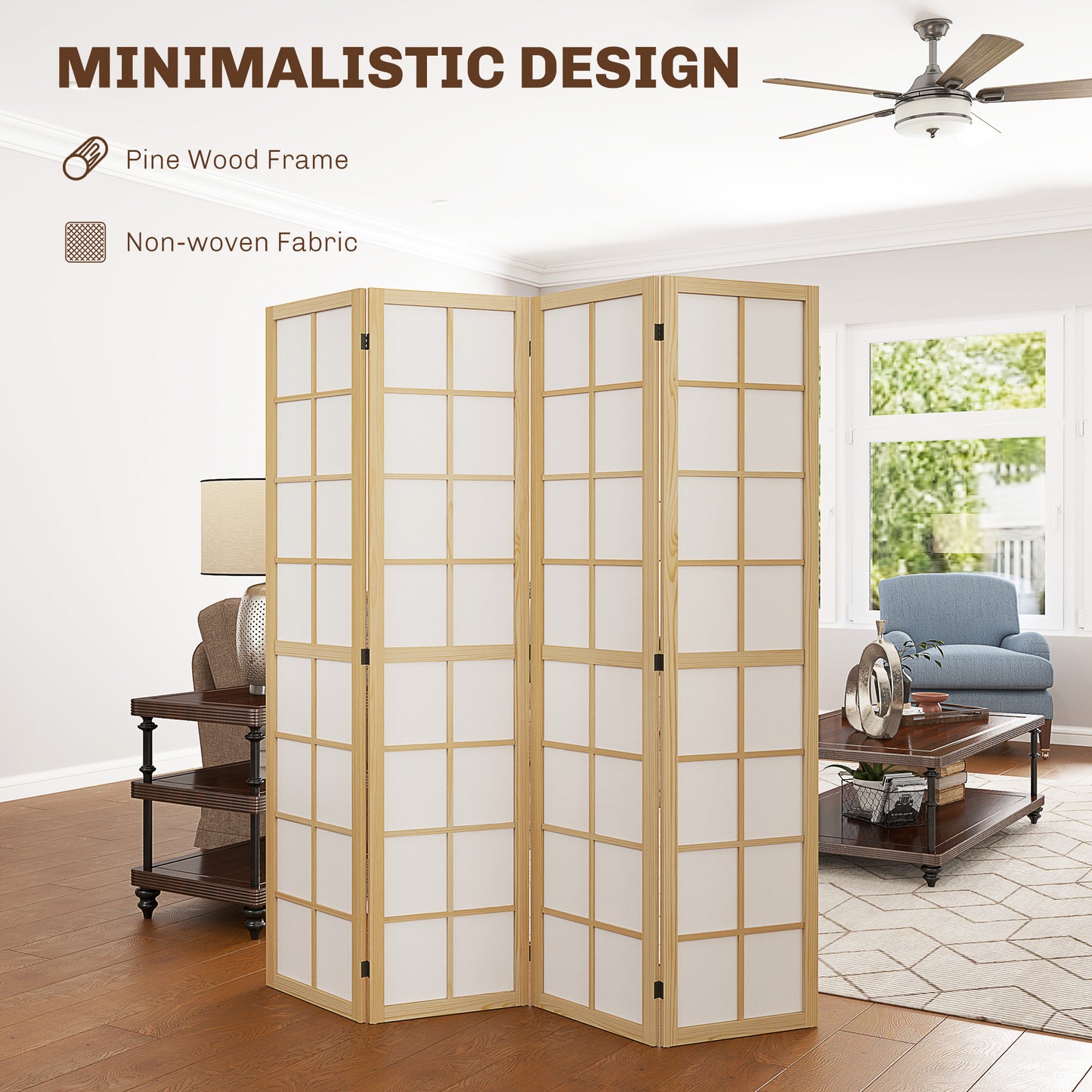 HOMCOM 4 Panel Room Divider, 5.6 ft Folding Wall Divider Room Partition for Home Office, Bedroom, Living Room