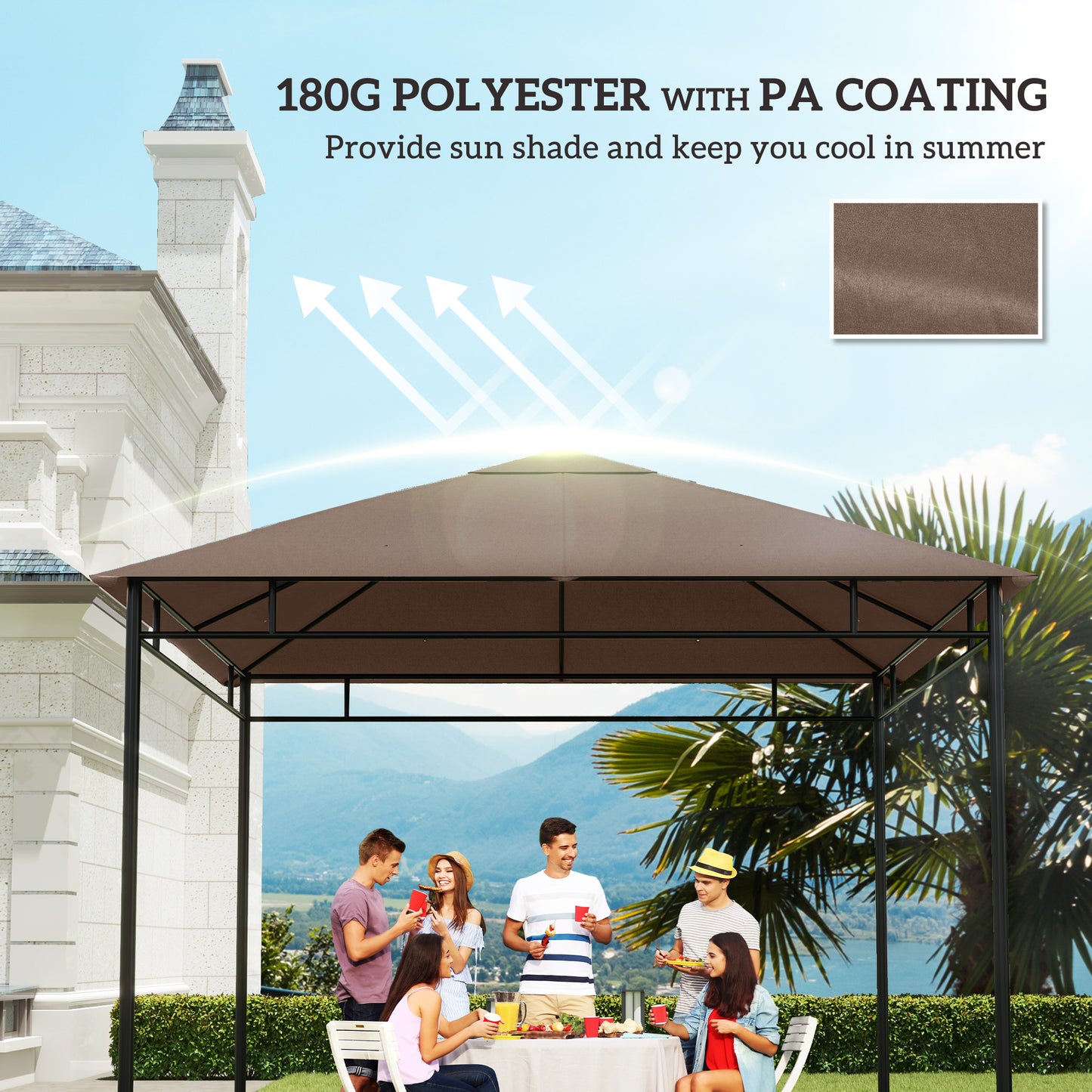 Outsunny 10' x 10' Square Gazebo Canopy Replacement UV Protected Top Cover Sun Shade Coffee