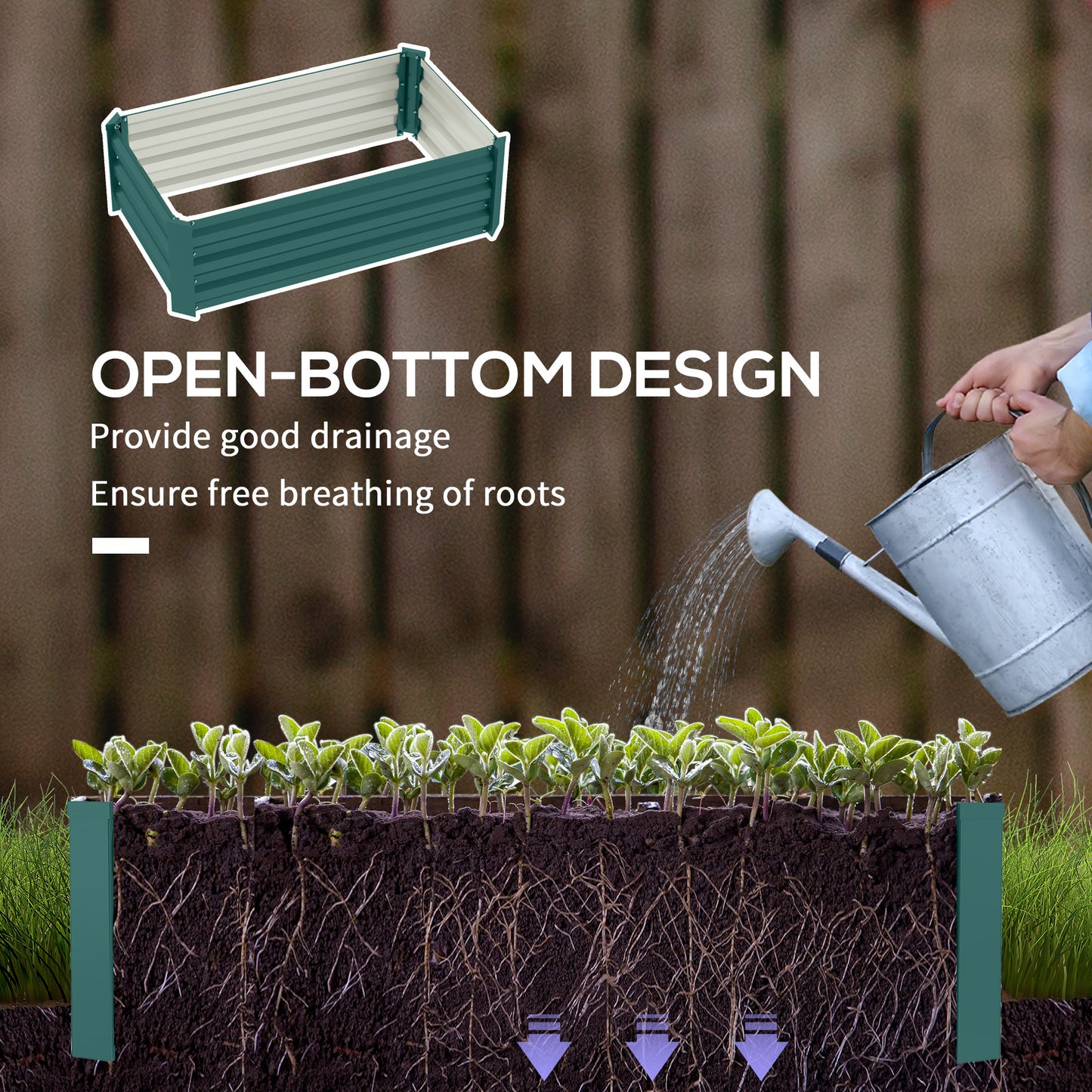 Outsunny Set of 2 Galvanized Raised Beds for Garden, Outdoor Planter Box for Flowers, Herbs and Vegetables, Green