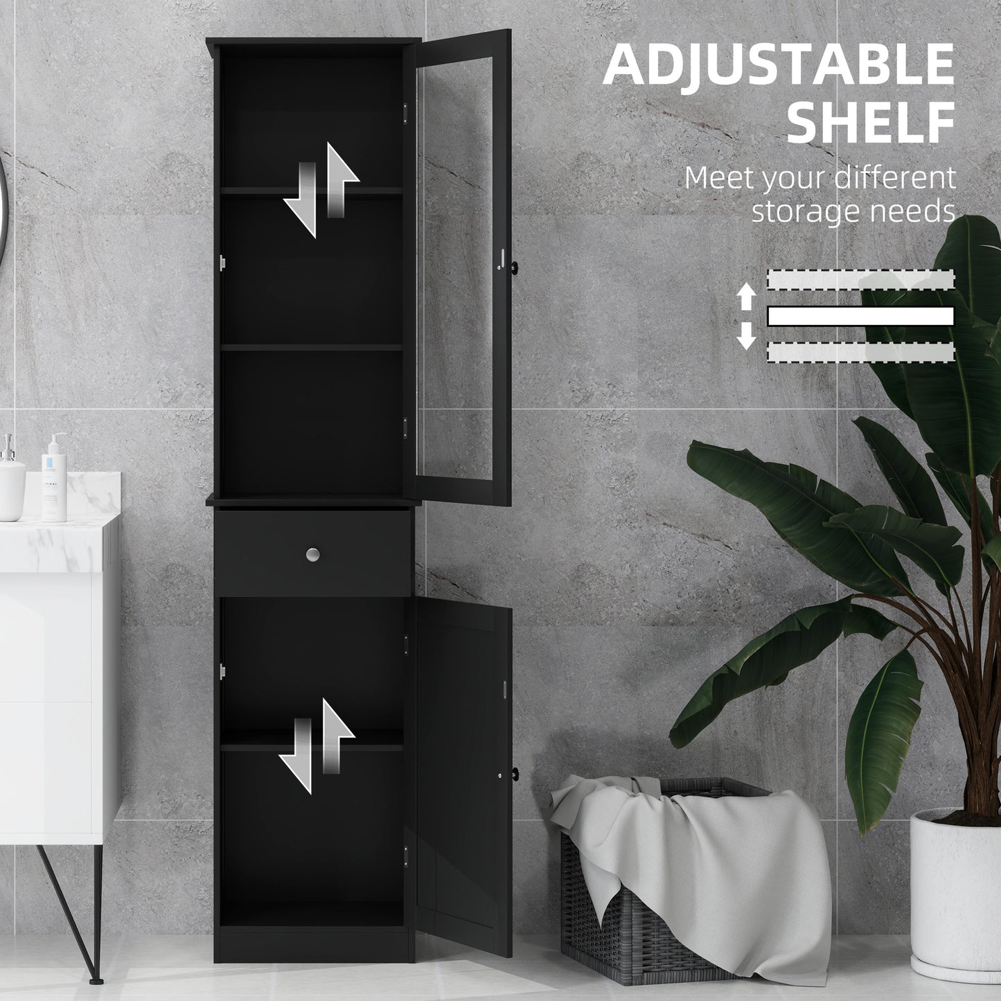 kleankin Tall Bathroom Cabinet, Bathroom Storage Cabinet with Drawers, 2 Doors and Adjustable Shelves, White