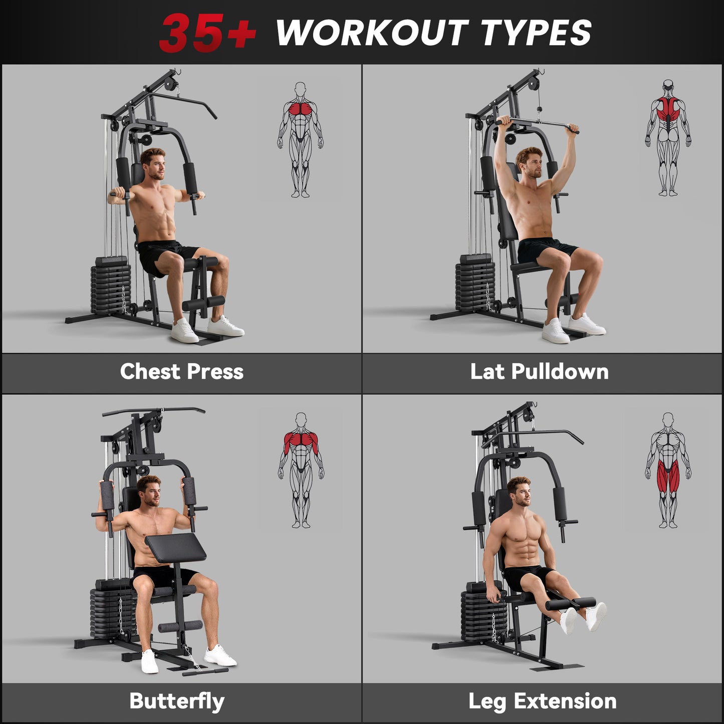 Soozier Multi-Exercise Home Gym Station with 99lbs Weight Stack, for Full Body Workout