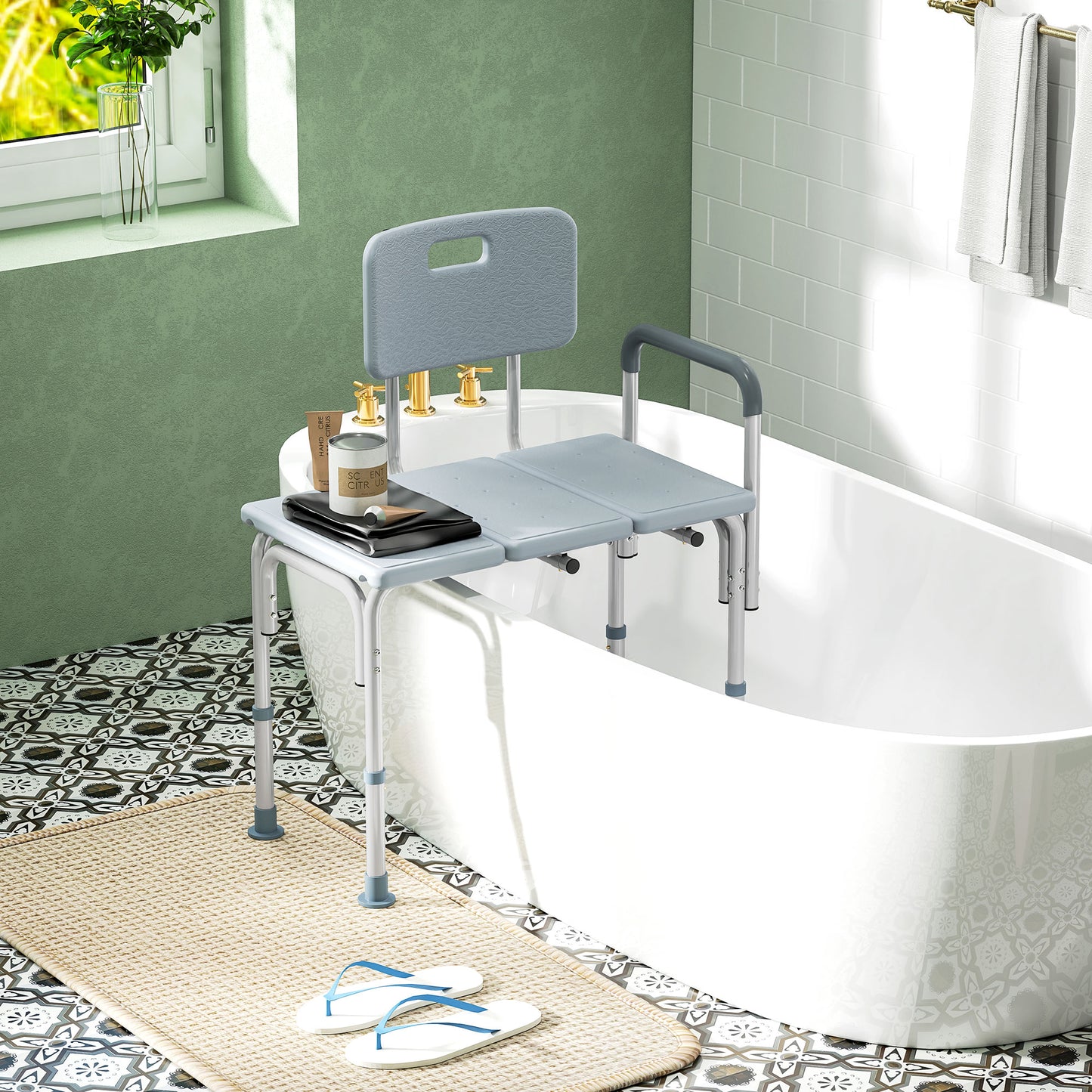HOMCOM Bath Chair with Back, Adjustable Height Non-slip Shower Stool Bench Tool-Free Assembly Bathroom Aids, White