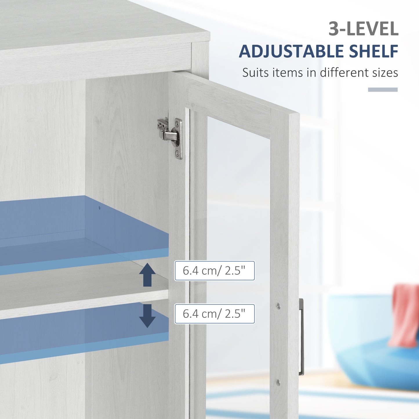 kleankin Modern Bathroom Storage Cabinet, Free Standing Bathroom Cabinet with Double Glass Doors and Adjustable Shelf, White