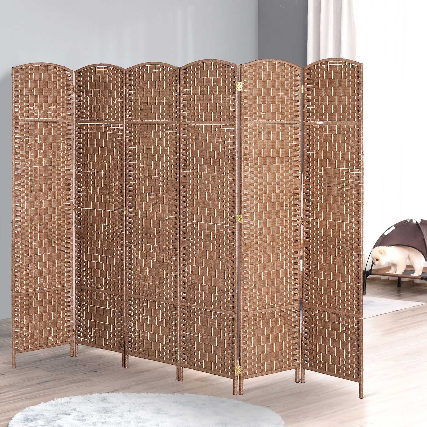 HOMCOM 6ft Folding Room Divider, 6 Panel Wall Partition with Wooden Frame for Bedroom, Home Office, Natural