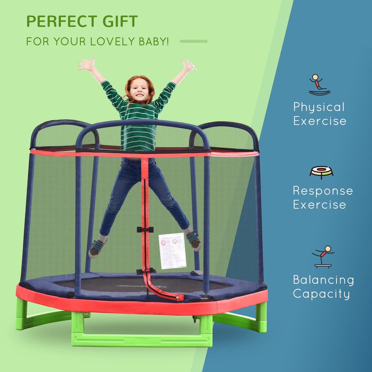 Outsunny 84.75" Kids Trampoline 7 FT Indoor Outdoor Trampolines with Safety Net Enclosure Built-in Zipper Padded Covering, for Boys and Girls, Red