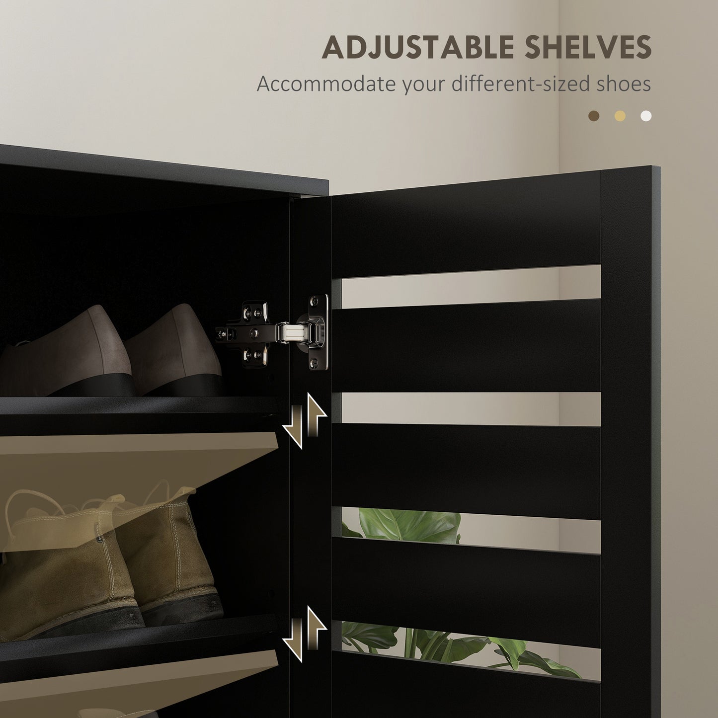HOMCOM Shoe Storage Cabinet, Shoe Cabinet with 2 Slatted Doors for 15 Pairs of Shoes, Black