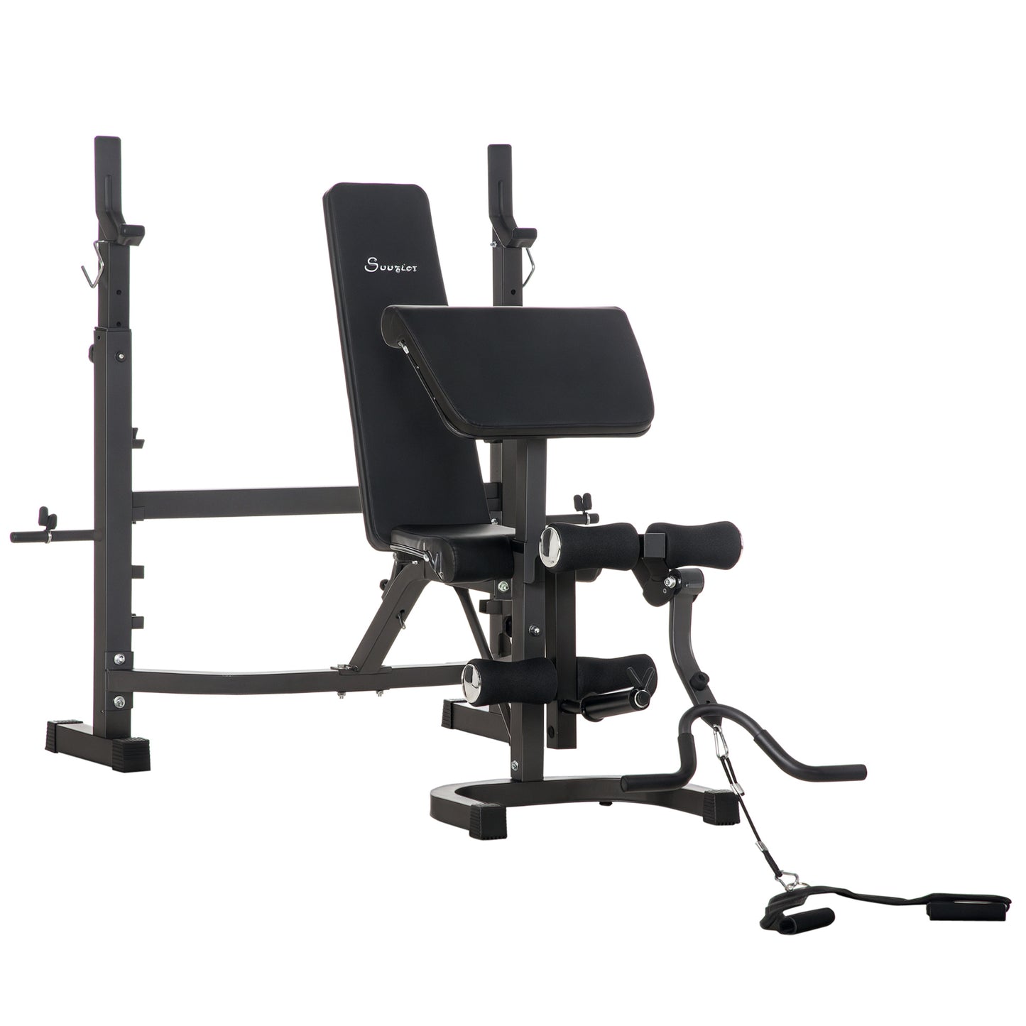 Soozier Press Bench, Heavy Duty Multiple Function Workout Adjustable Bench with Preacher Curl, Leg Developer