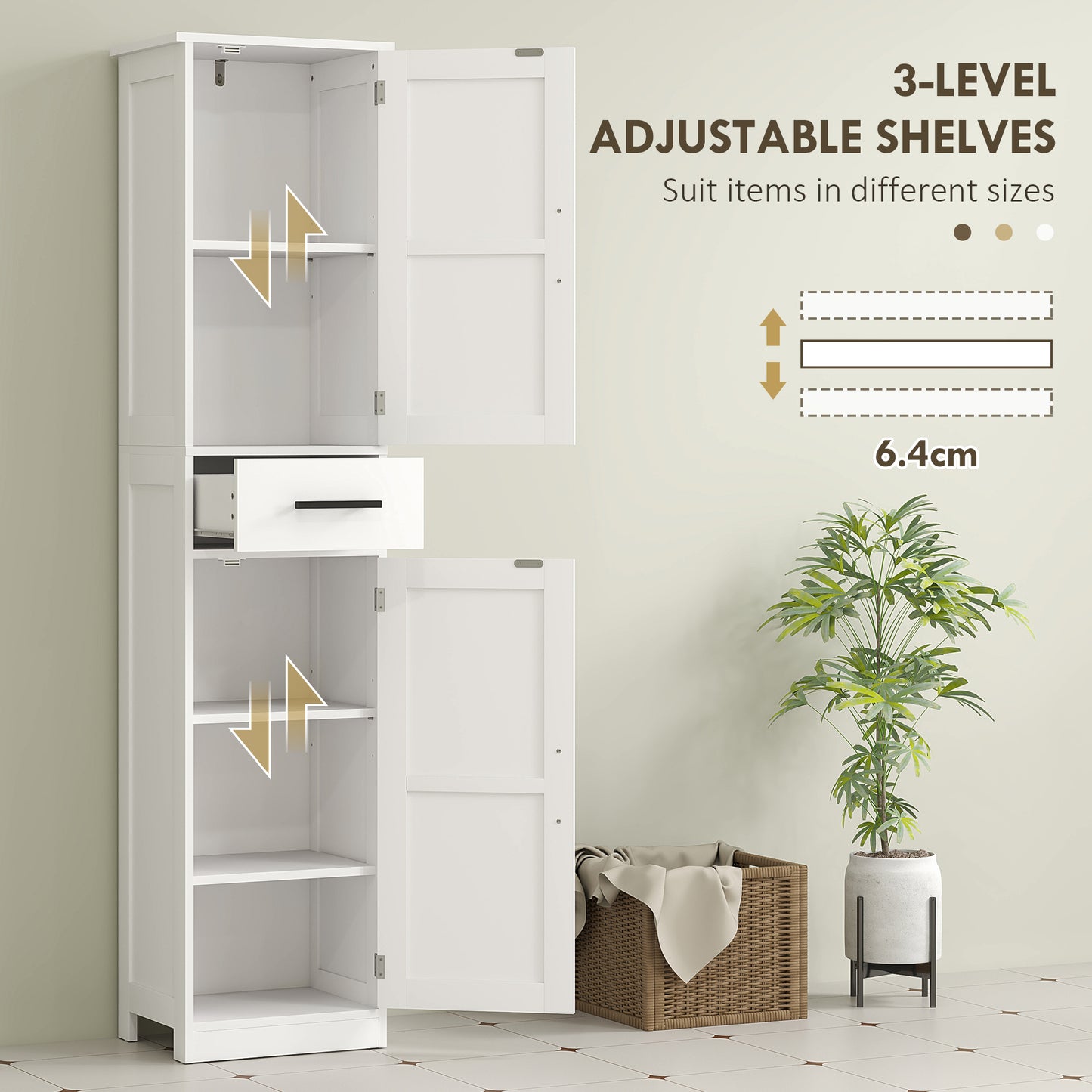 HOMCOM 67" Tall Bathroom Cabinet, Narrow Bathroom Storage Cabinet with Drawer, Barn Doors and Adjustable Shelves, White