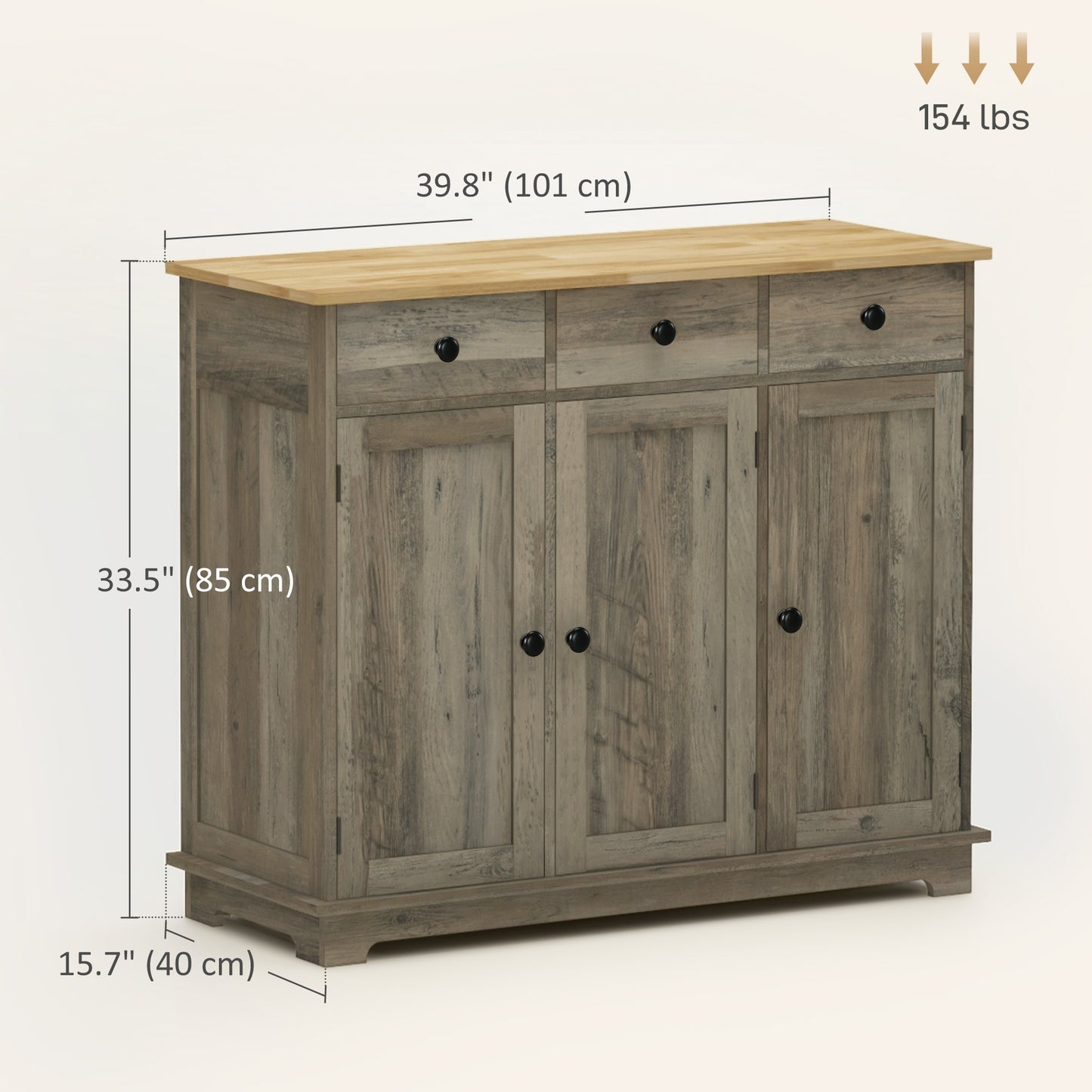 HOMCOM Modern Sideboard, Buffet Cabinet with Storage Cabinets, Drawers and Adjustable Shelves for Living Room, Washed Grey