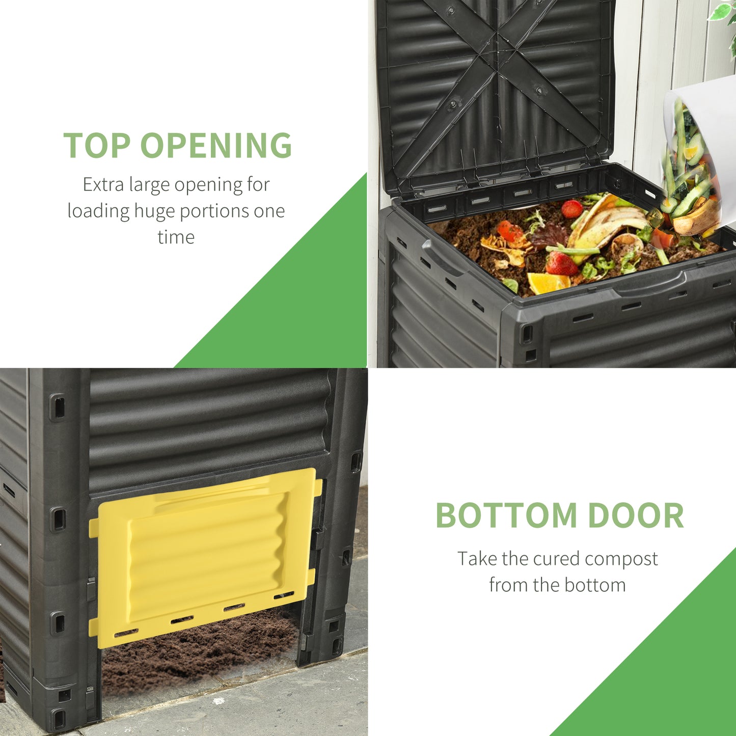 Outsunny Garden Compost Bin Large Outdoor Compost Container 80 Gallon Fast Creation of Fertile Soil Aerating Compost Box, Easy Assembly, Black