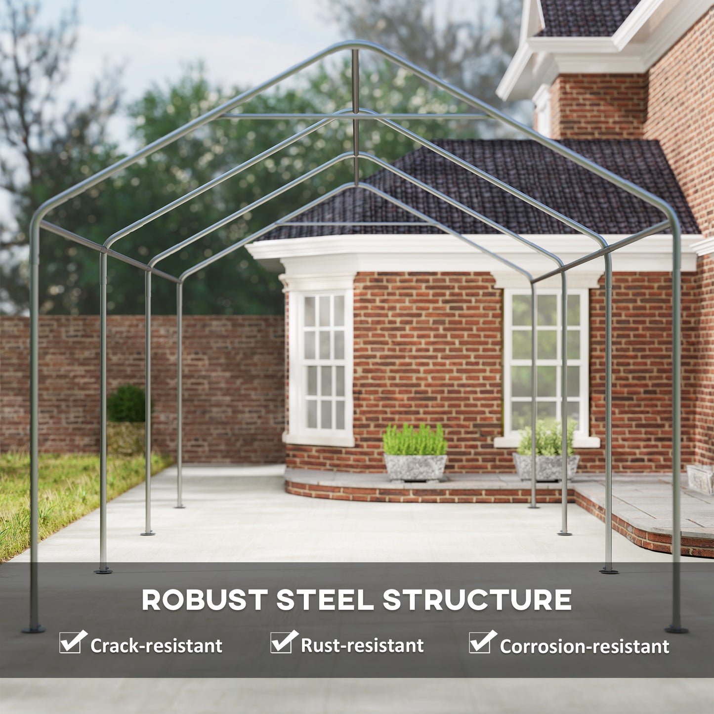 Outsunny Carport, 10 x 20 ft Portable Garage with 2 Roll-Up Doors and Removable Sidewalls for Car, Truck, Boat, Dark Grey