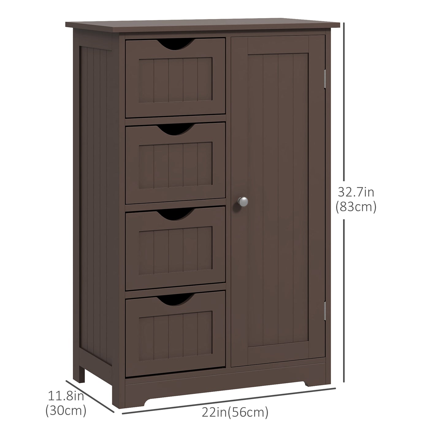 kleankin Bathroom Storage Cabinet, Floor Cabinet with Adjustable Shelf and 4 Drawers, Side Cabinet for Washroom, White