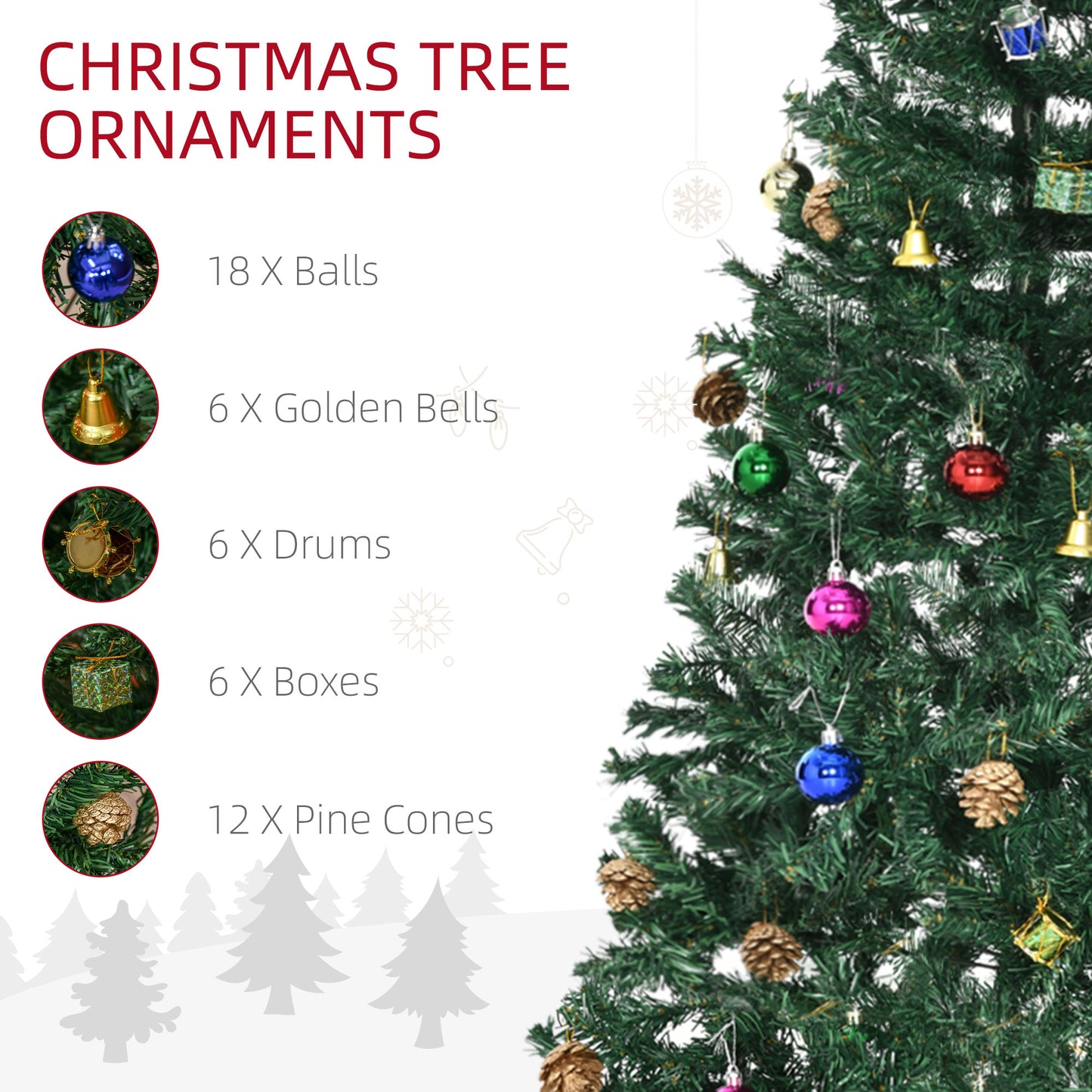 HOMCOM 4.9ft Green Christmas Tree Artificial Xmas Holidays Party with Decoration Ornament