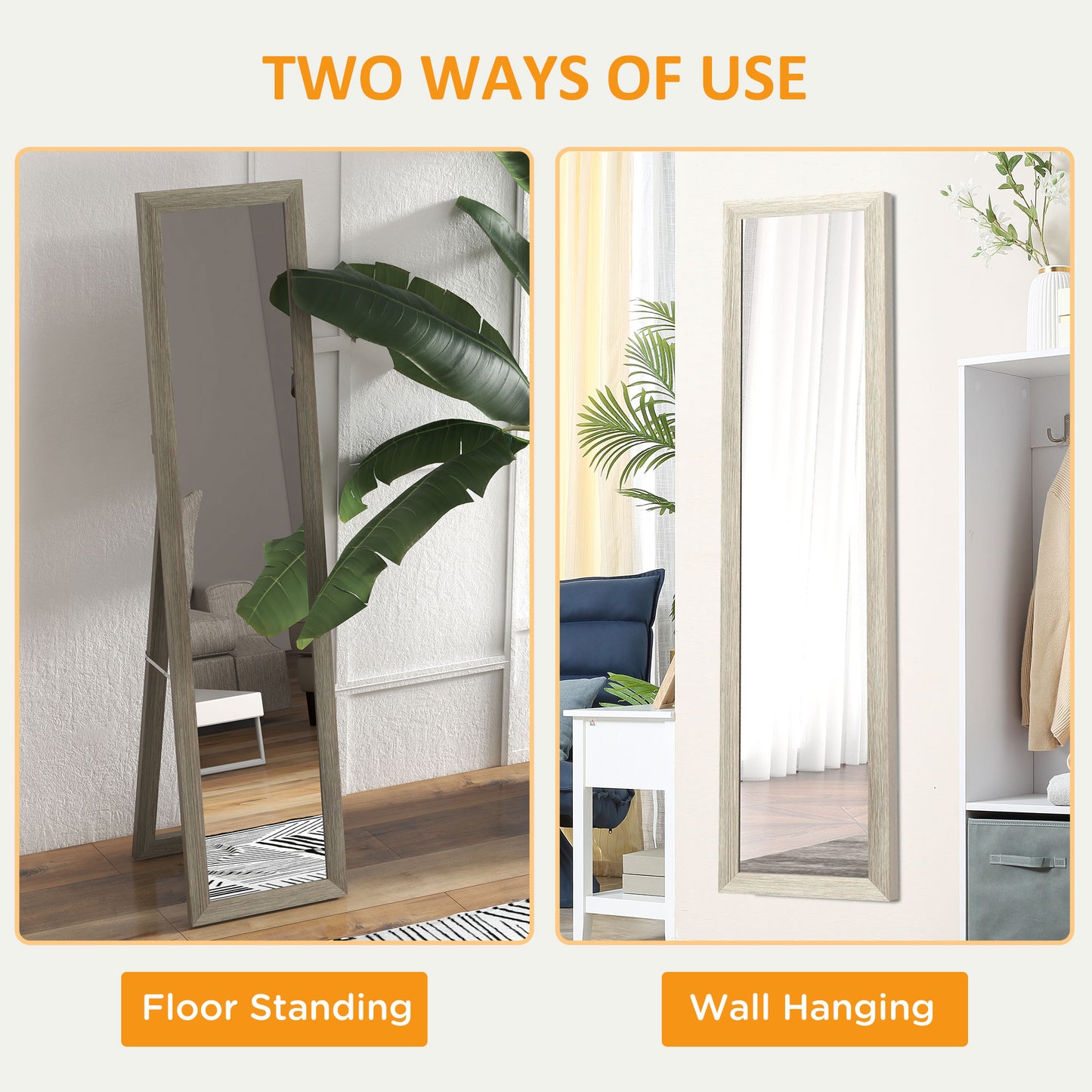 HOMCOM 15" x 62" Full Length Mirror for Bedroom, Free Standing Dressing Mirror, Wall Mirror for Living Room, Grey
