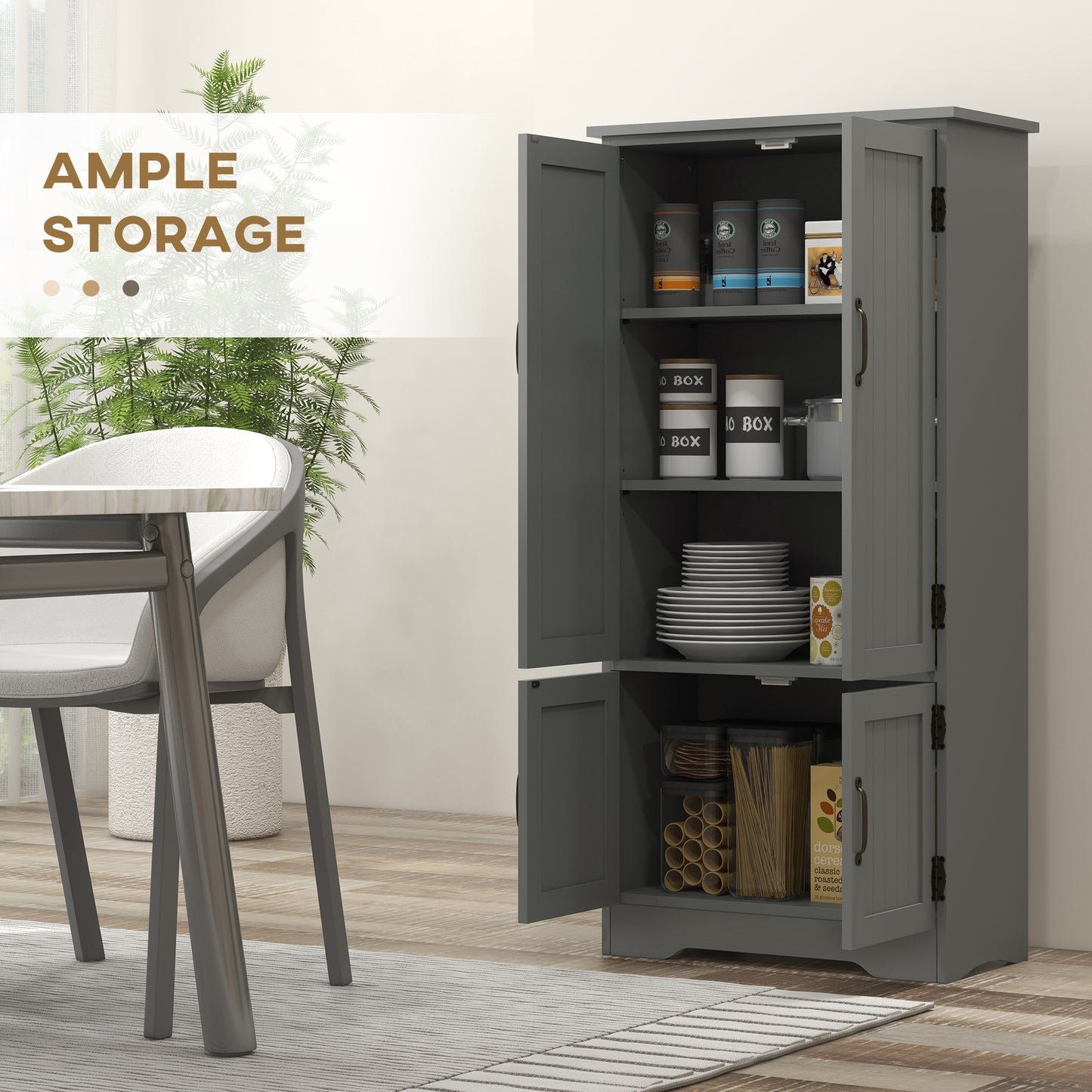 HOMCOM 48" 4-Door Storage Cabinet Multi-Storey Large Space Pantry with Adjustable Shelves Black