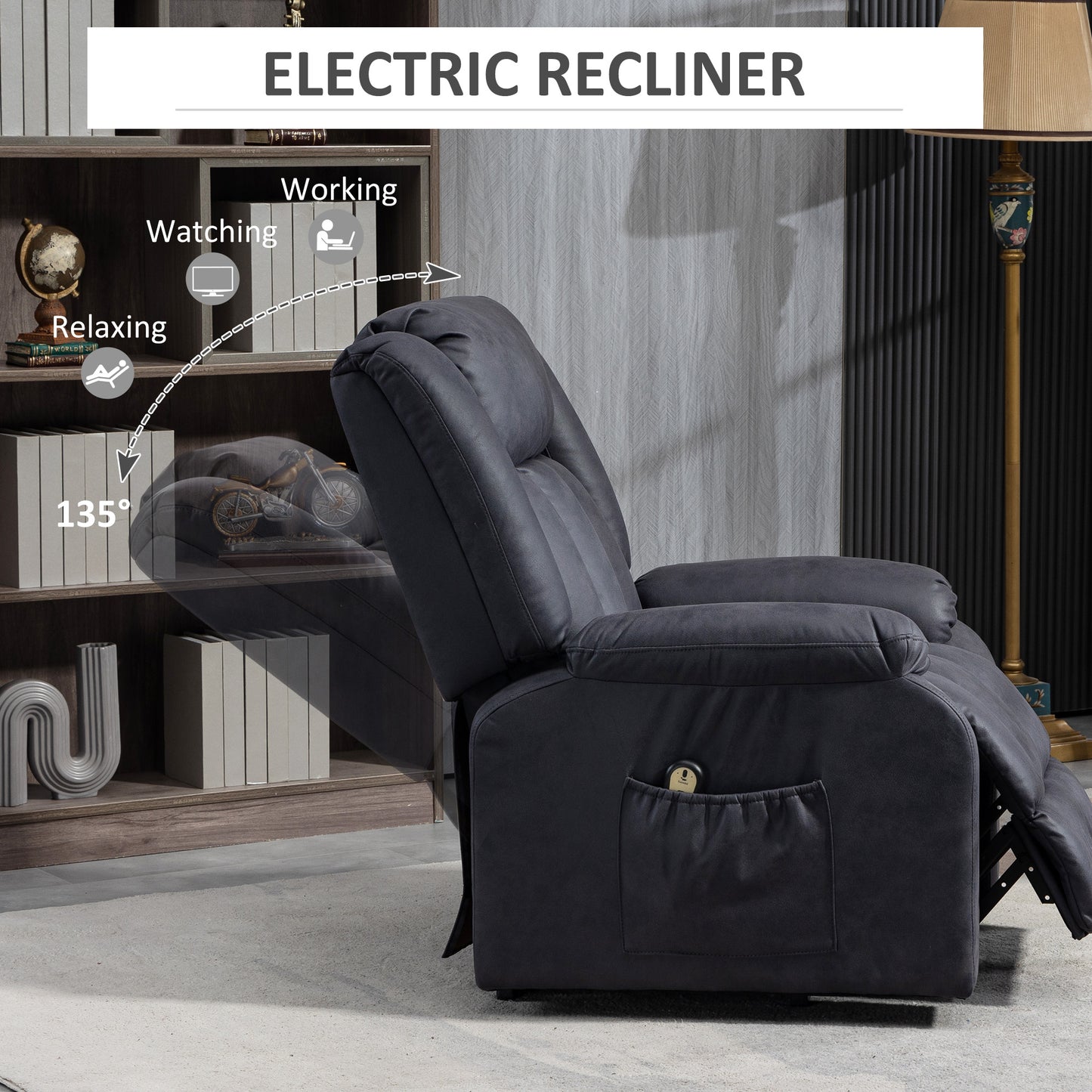 HOMCOM Lift Chair for Seniors, Microfibre Upholstered Electric Recliner Chair with Remote, Quick Assembly, Charcoal Grey