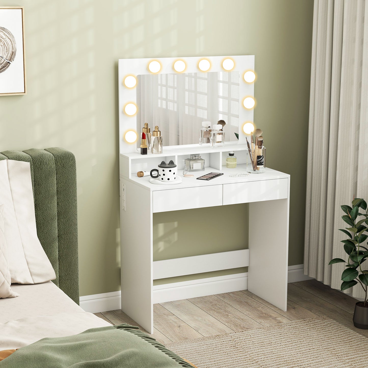 HOMCOM Vanity Table, Makeup Dressing Table with LED Lighting Mirror, Drawers, for Bedroom, Black