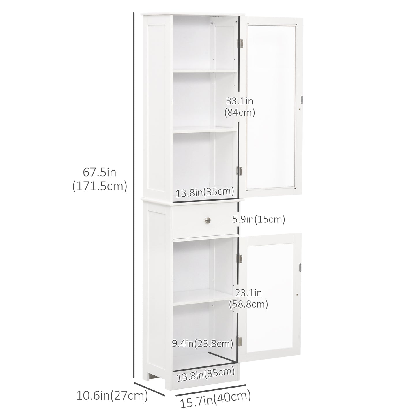 kleankin Tall Bathroom Cabinet, Bathroom Storage Cabinet with Drawers, 2 Doors and Adjustable Shelves, White