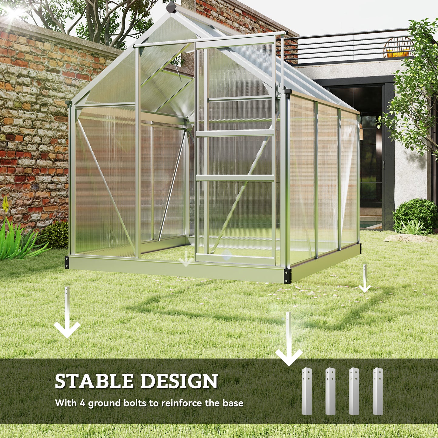 Outsunny 6.2' x 6.3' x 6.6' Clear Polycarbonate Greenhouse, Large Walk-In Green House Garden, Plants Grow, Galvanized Sheet Frame w/ Slide Door