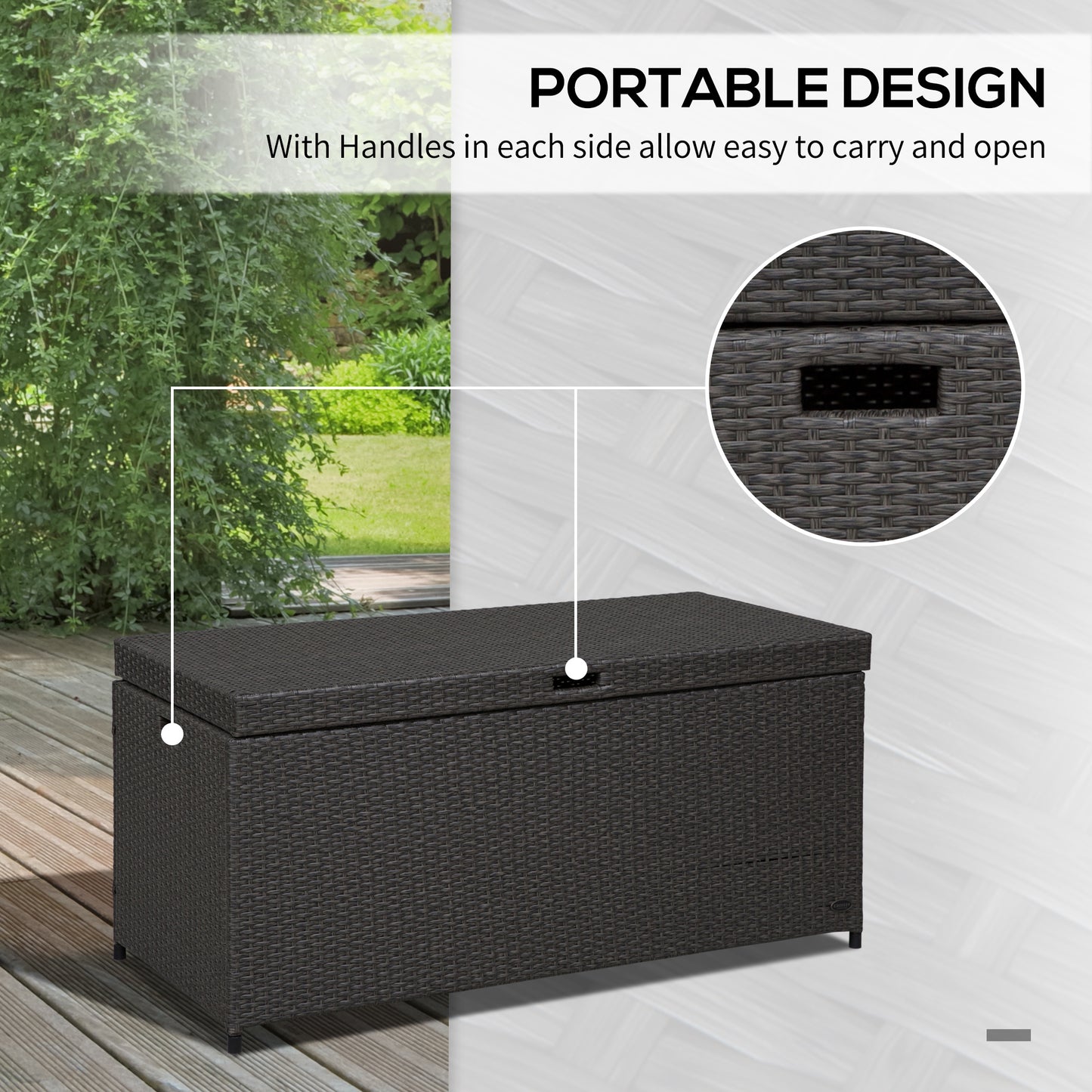 Outsunny Outdoor Storage Box with 118 Gallon Storage, Plastic Top Lid, Handles for Cushions, Pool Essentials, Garden Tools, Grey
