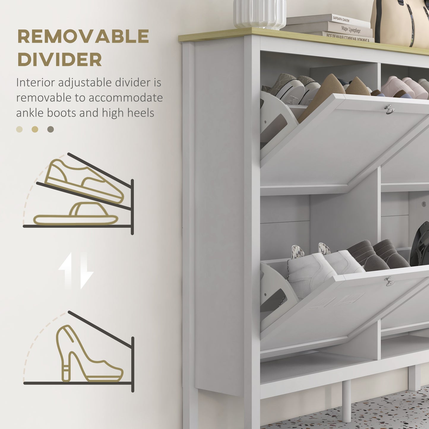 HOMCOM Entryway Shoe Storage Cabinet with 4 Flip Drawers, Adjustable Shelves, Narrow Shoe Cabinet for 20 Pairs of Shoes, White
