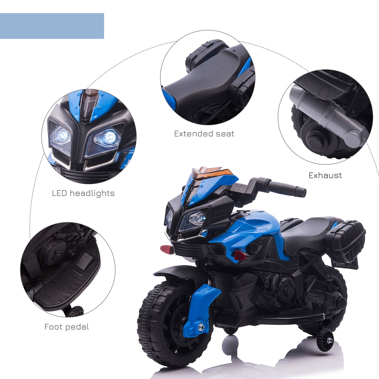 AOSOM Kids Electric Motorcycle Ride-On Toy 6V 3 km/h Max Speed for Kids 18 - 48 months Blue