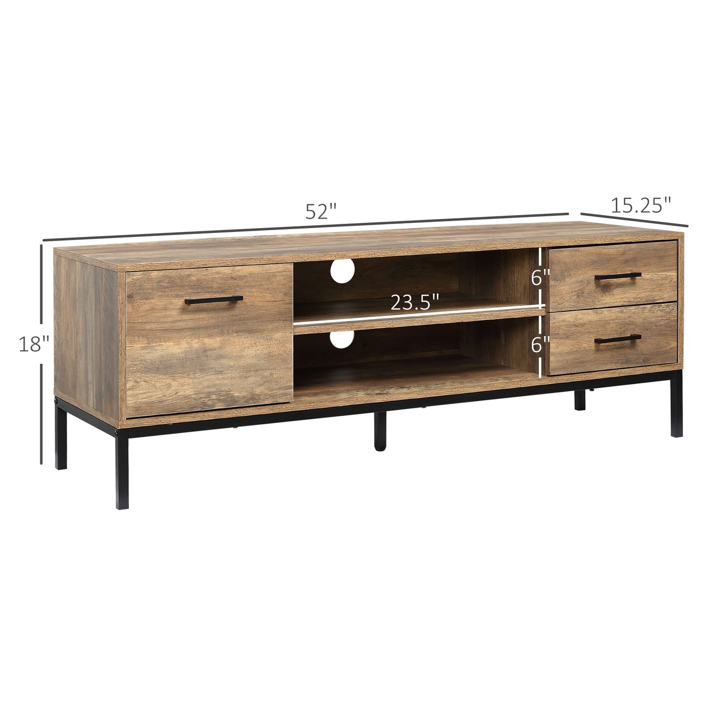 HOMCOM TV Stand for TV up to 50 Inches, TV Cabinet with Door, Open Storage and Drawers, TV Table with Steel Legs, Dark Walunt