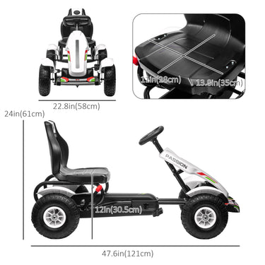 Aosom Pedal Go Kart for Kids, Pedal Car with Adjustable Bucket, Handbrake, 4 Rubber Wheels Powered Ride, White