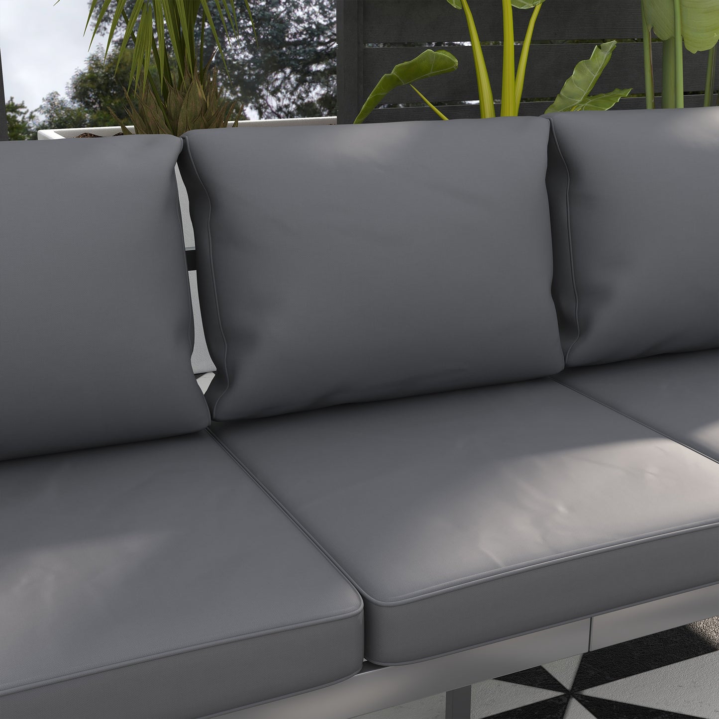 Outsunny Aluminum Garden Sofa, 3-Person Outdoor Couch, Backyard Furniture for 3-person with Cushions, 72.8" x 26" x 25.2", Grey