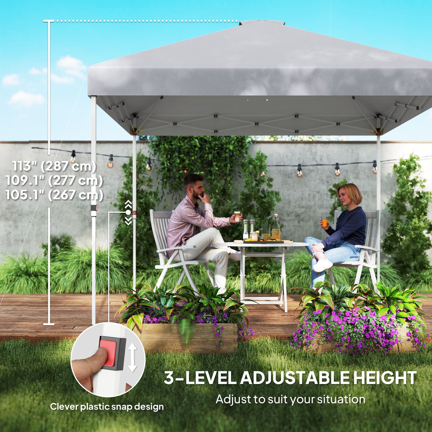 Outsunny 10' x 10' Pop Up Canopy Tent with Sidewall, Height Adjustable Instant Sun Shelter with Storage Pockets, Light Grey