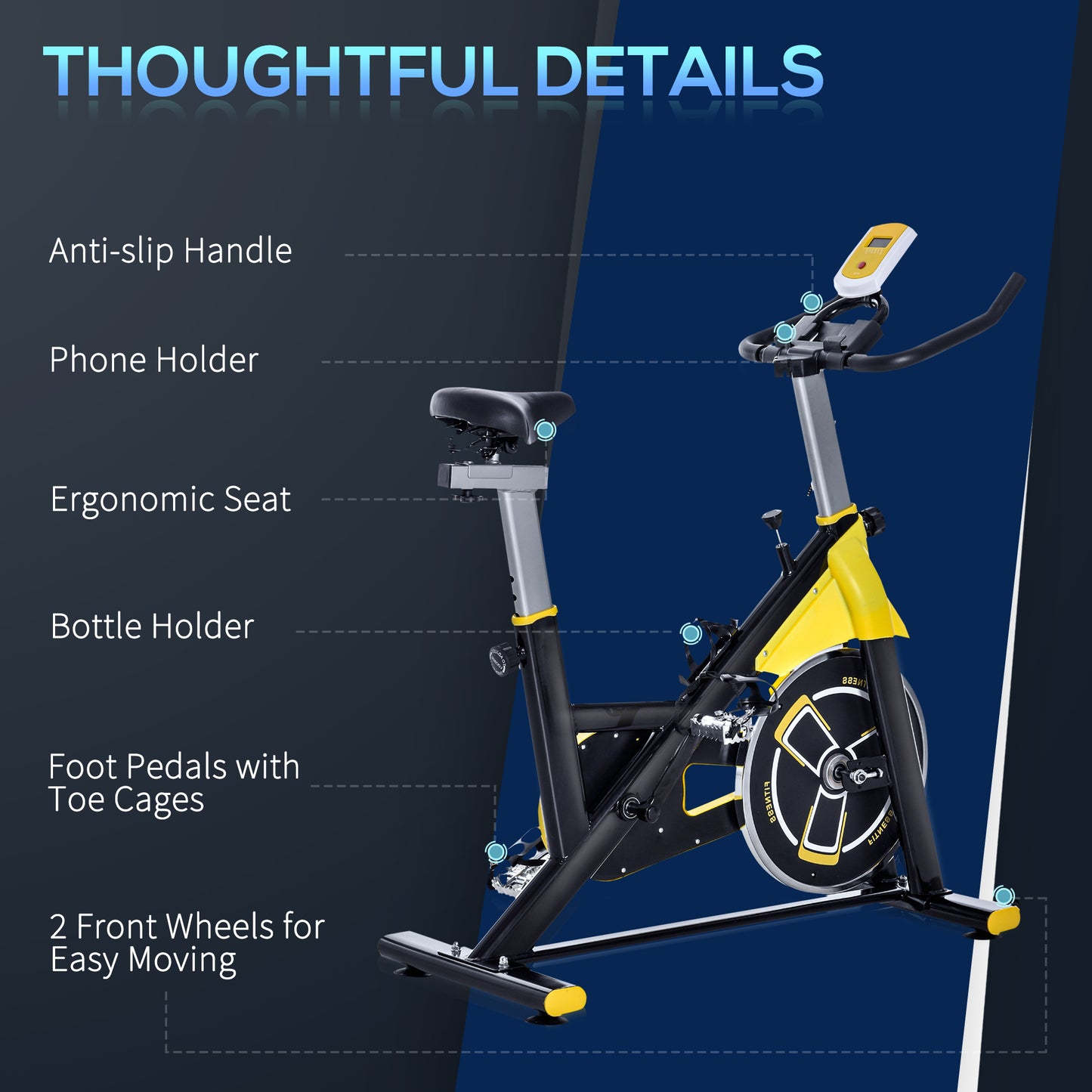 Soozier Stationary Exercise Bike, Indoor Cardio Workout Cycling Bike with Belt Drive Adjustable Resistance, Seat, Handlebar w/ LCD Display for Home Gym