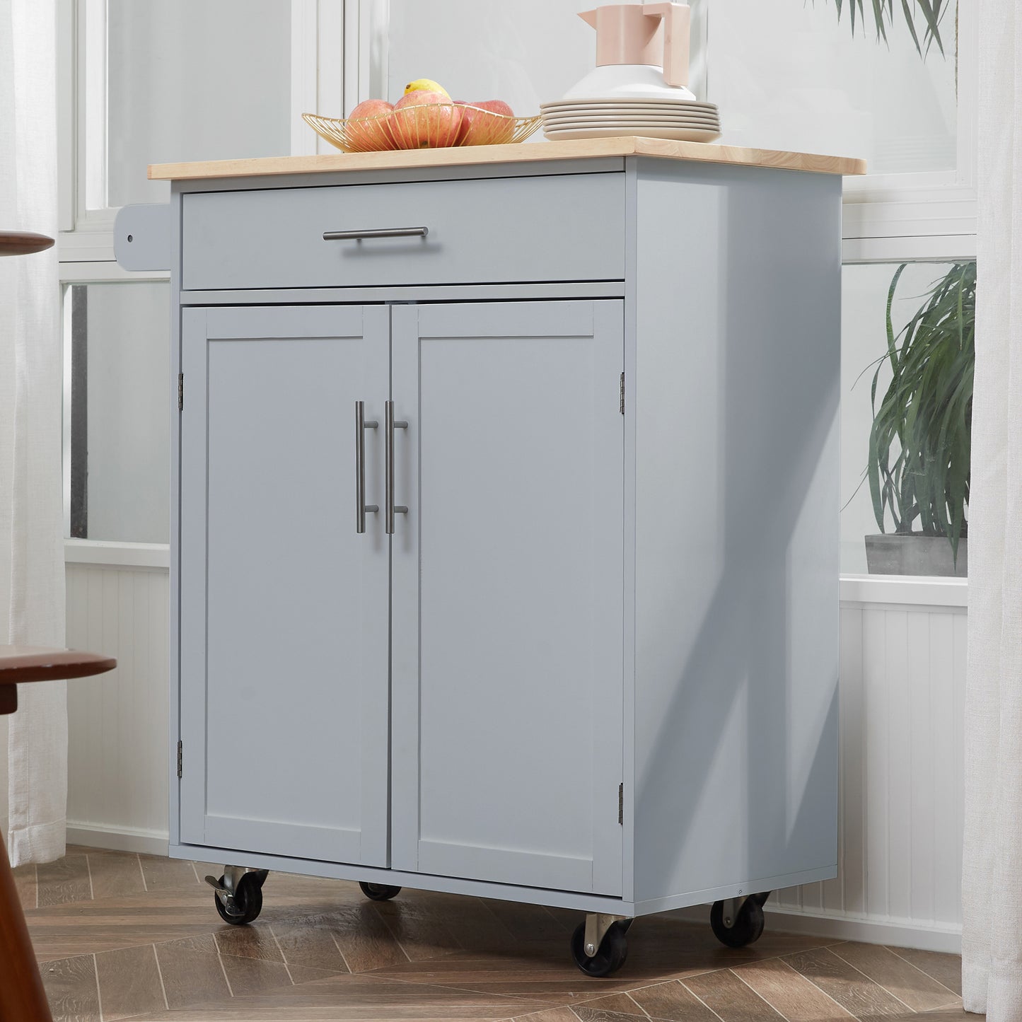 HOMCOM Rolling Kitchen Island Cart with Wood Top, Enough Storage Drawer Space with Towel Bar Rack Shelves, Portable Kitchen Utility Serving Cart Trolley on Wheels, Black