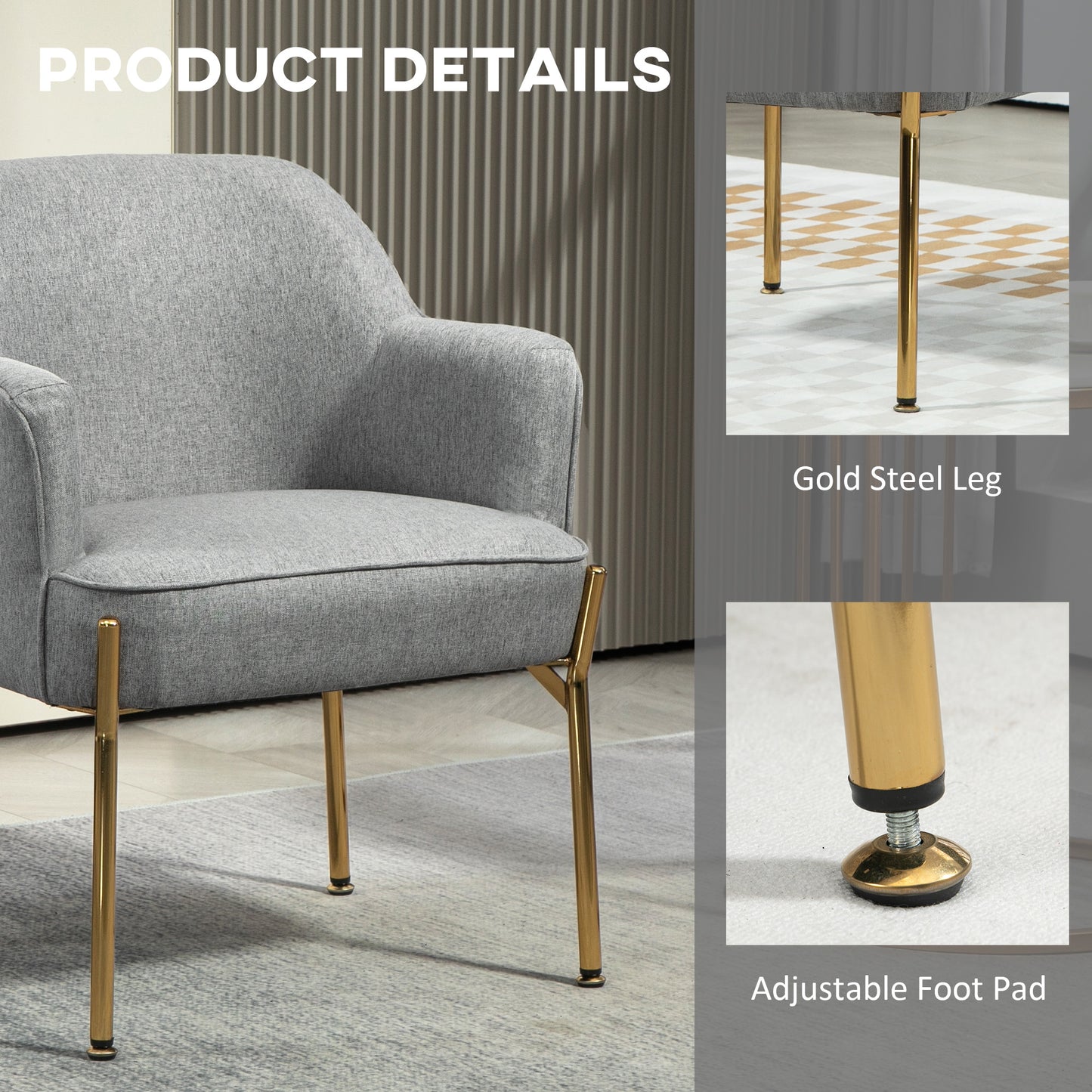 HOMCOM Fabric Armchair, Modern Accent Chair with Metal Legs for Living Room, Bedroom, Home Office, Cream White